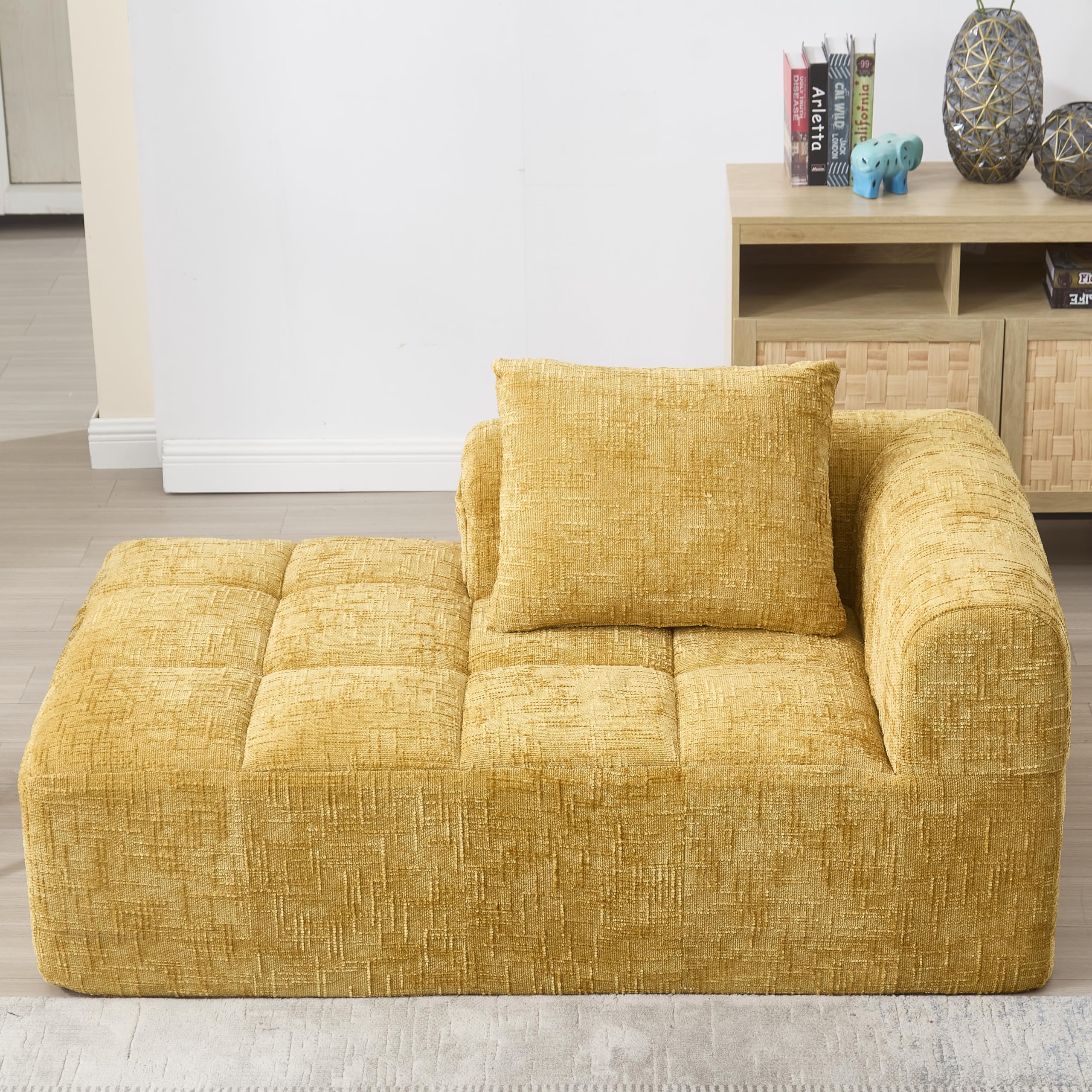 Sofá de 1 plaza, con bolsillos laterales de almacenamiento, sofá reclinable moderno con 1 cojín, tejido de chenilla, apto para salón y apartamento, color amarillo, no requiere montaje