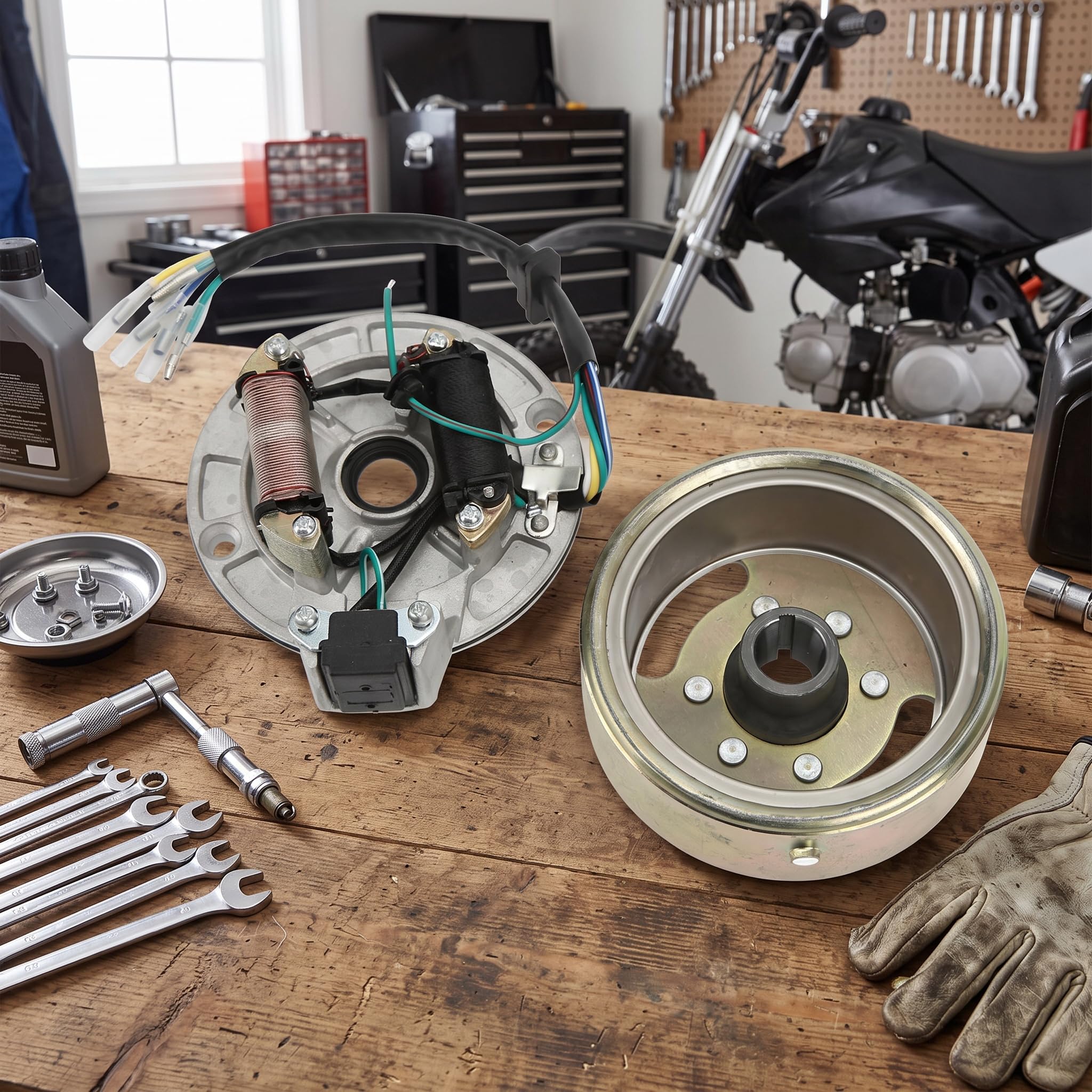 Magneto Stator Flywheel Rotor Kit, Kupfer Alu Zündspule für Kickstarter Motor