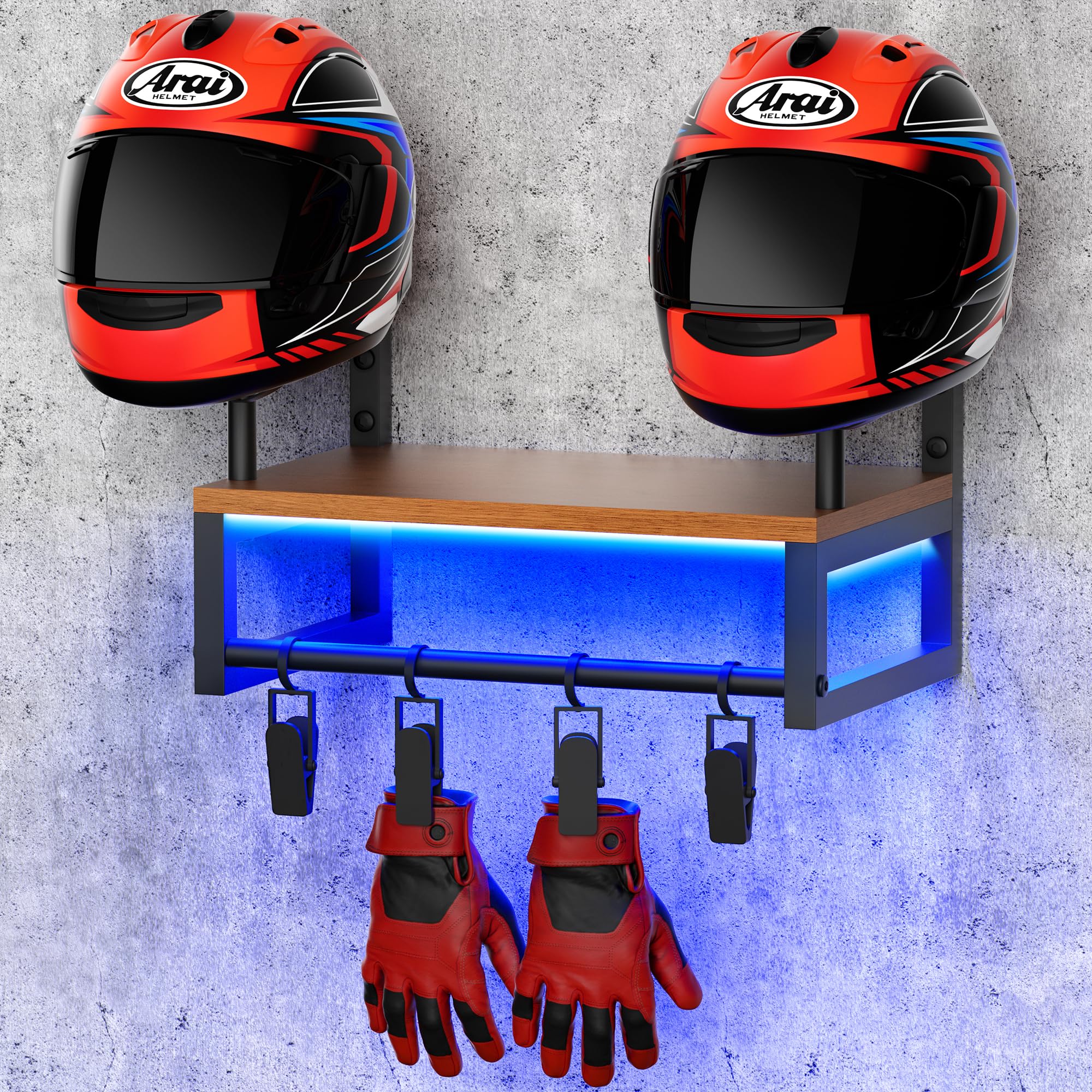 HDPRHGRD Motorcycle Helmet Holder Mount, Helmet Rack Wall Mount, Motorcycle Accessory Display, Helmet Rack with RGB Lights Strip