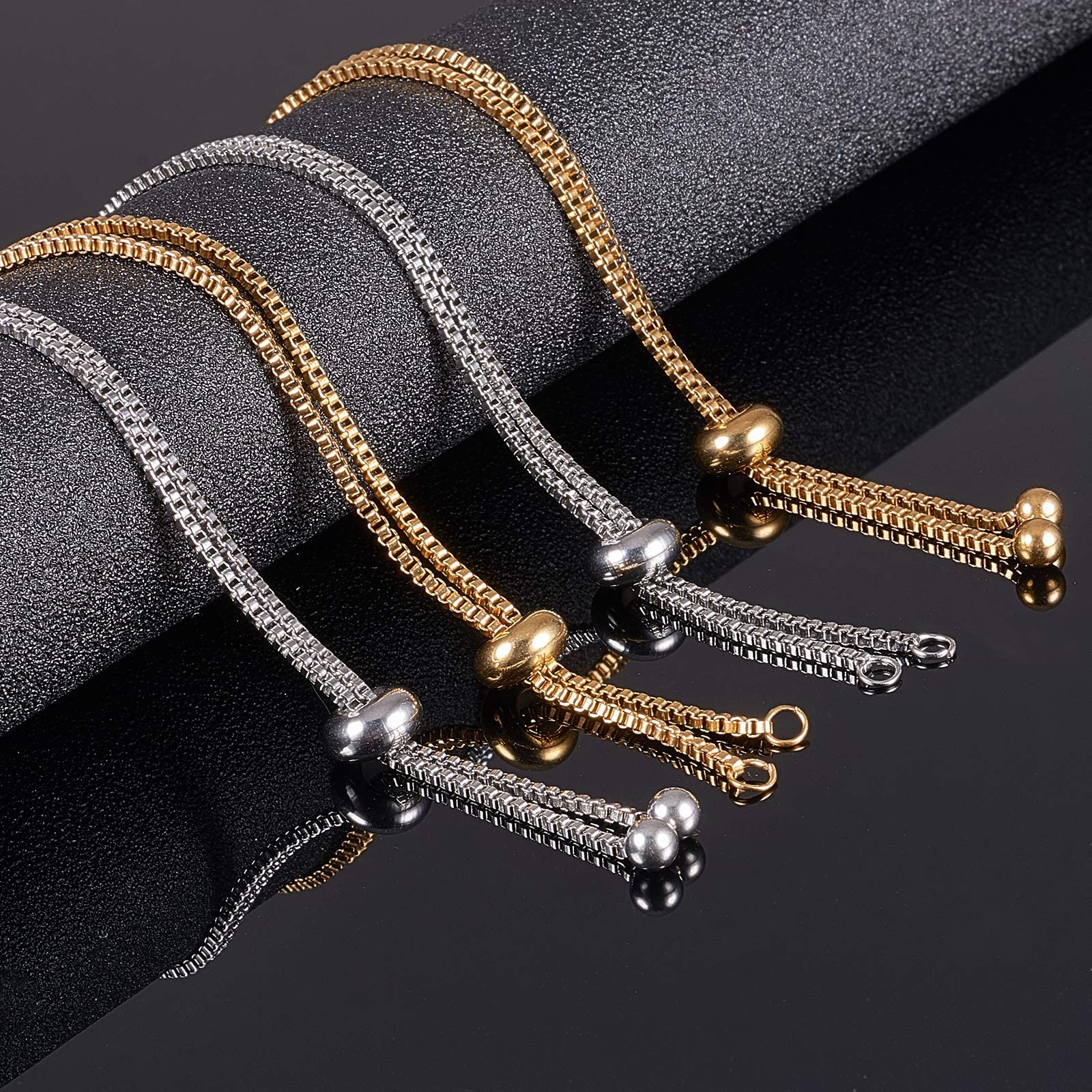UNICRAFTALE 10pcs 2 Colors 24cm Adjustable Slider Bracelets 304 Stainless Steel Bracelet Making Slider Extender Chains with Ball Ends for Women Semi Finished DIY, Hole 2mm