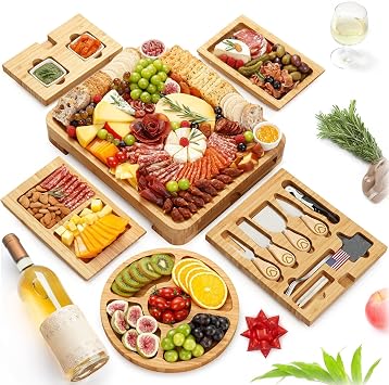 23 pc Charcuterie Board Gift Set, Bamboo, Large, 6 Trays, Knives, Forks