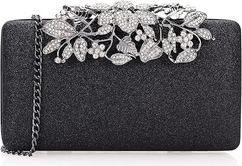 Dexmay - Bolso de mano con diamantes de imitación con cierre floral de cristal, bolso de noche formal para mujer