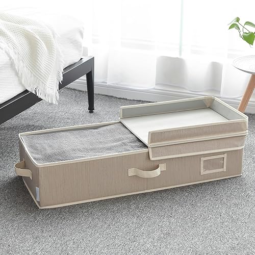 Organizador grande debajo de la cama de 30 x 12 x 6.5 pulgadas con doble tapa plegable, de perfil bajo, apilable, organizador de cajones para manta,