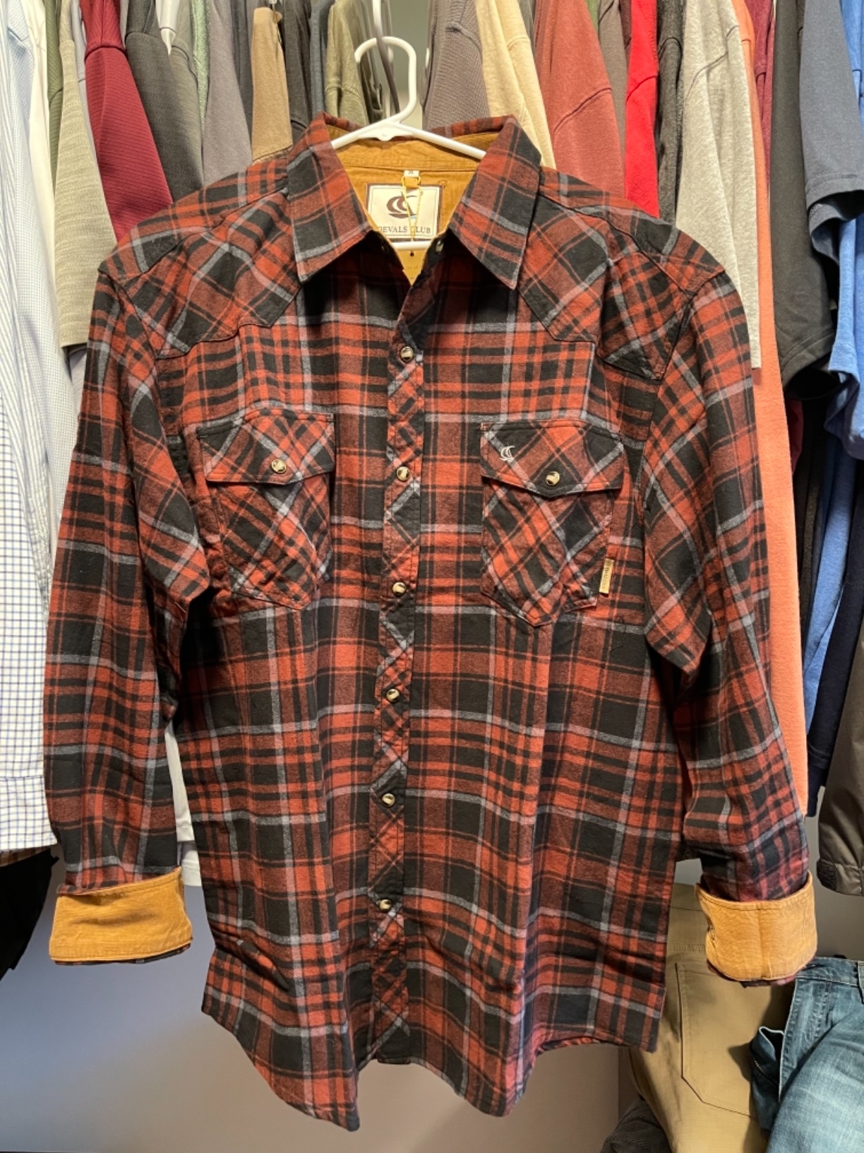 Coevals Club Mens Western Cowboy Flannel Corduroy Lined Snap Button Up Cotton Regular Fit Long Sleeve Plaid Shirts photo review