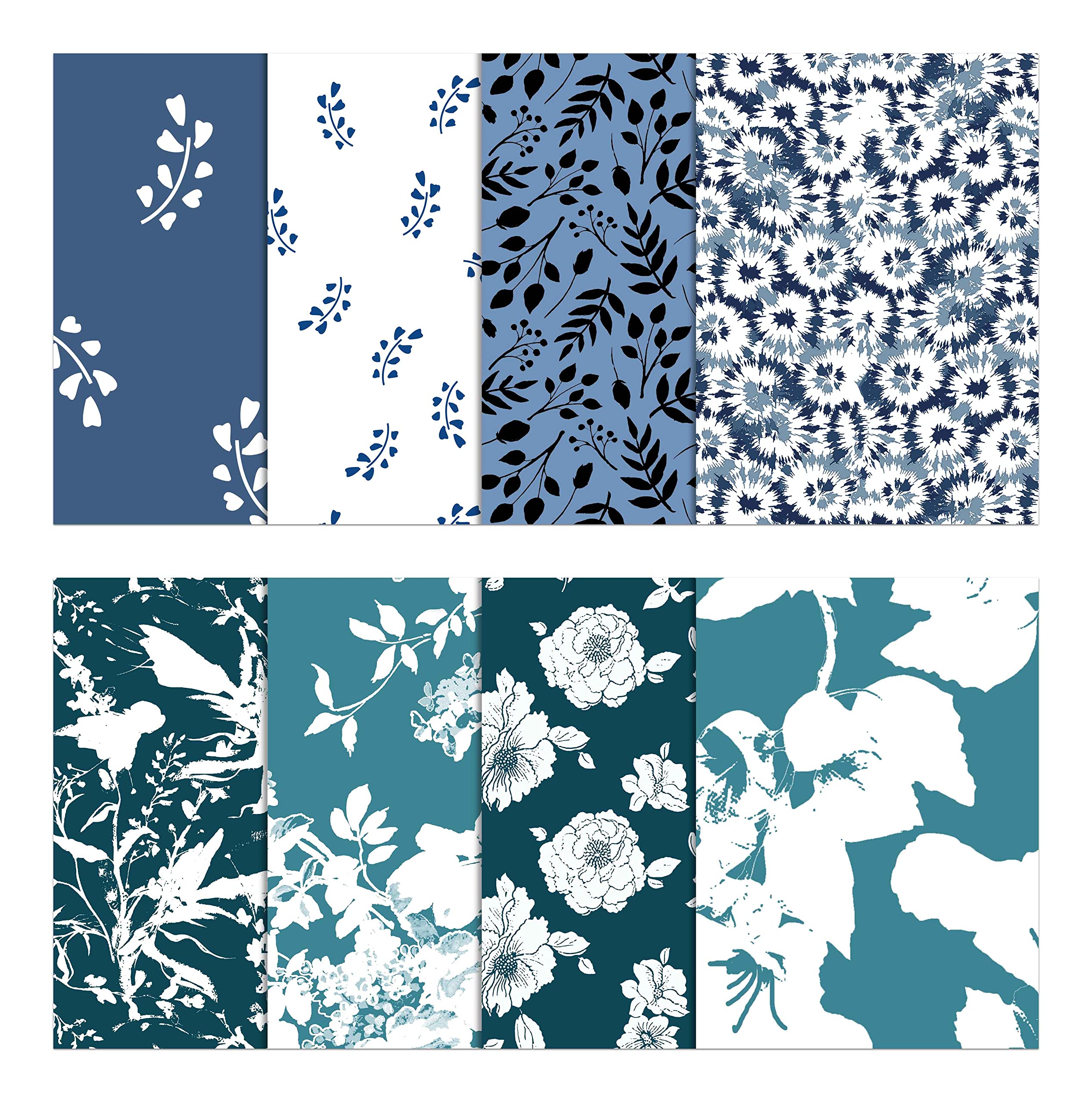 Soimoi 8 Pc Bundle De Puntos De Fate- Floral Imprimir 18"X 22" Patchwork De Brije- Tela 100% Algodon Precortado (Blanca Azul)