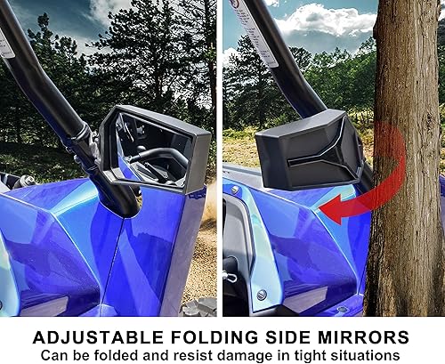 Miniatura 2 de SAUTVS Espejos laterales retrovisores ajustables para Yamaha YXZ 1000, espejos laterales traseros transparentes plegables para Yamaha YXZ 1000R