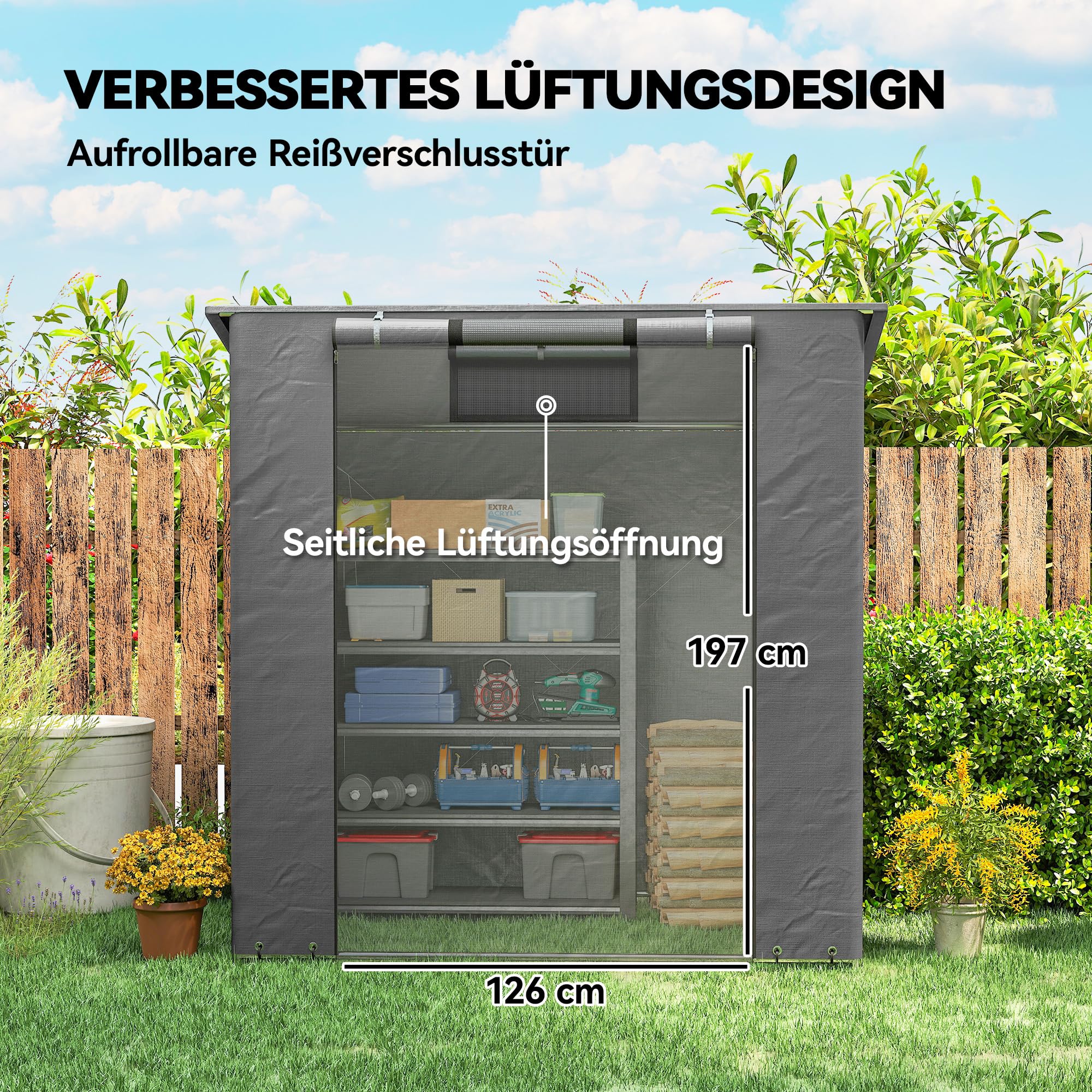 Outsunny Tenda da Garage Impermeabile 1,9x1,2 m con Tetto a Falda Unica, Porta con Cerniera Avvolgibile, Finestra con Telaio Metallico Rinforzato, Resistente ai Raggi UV