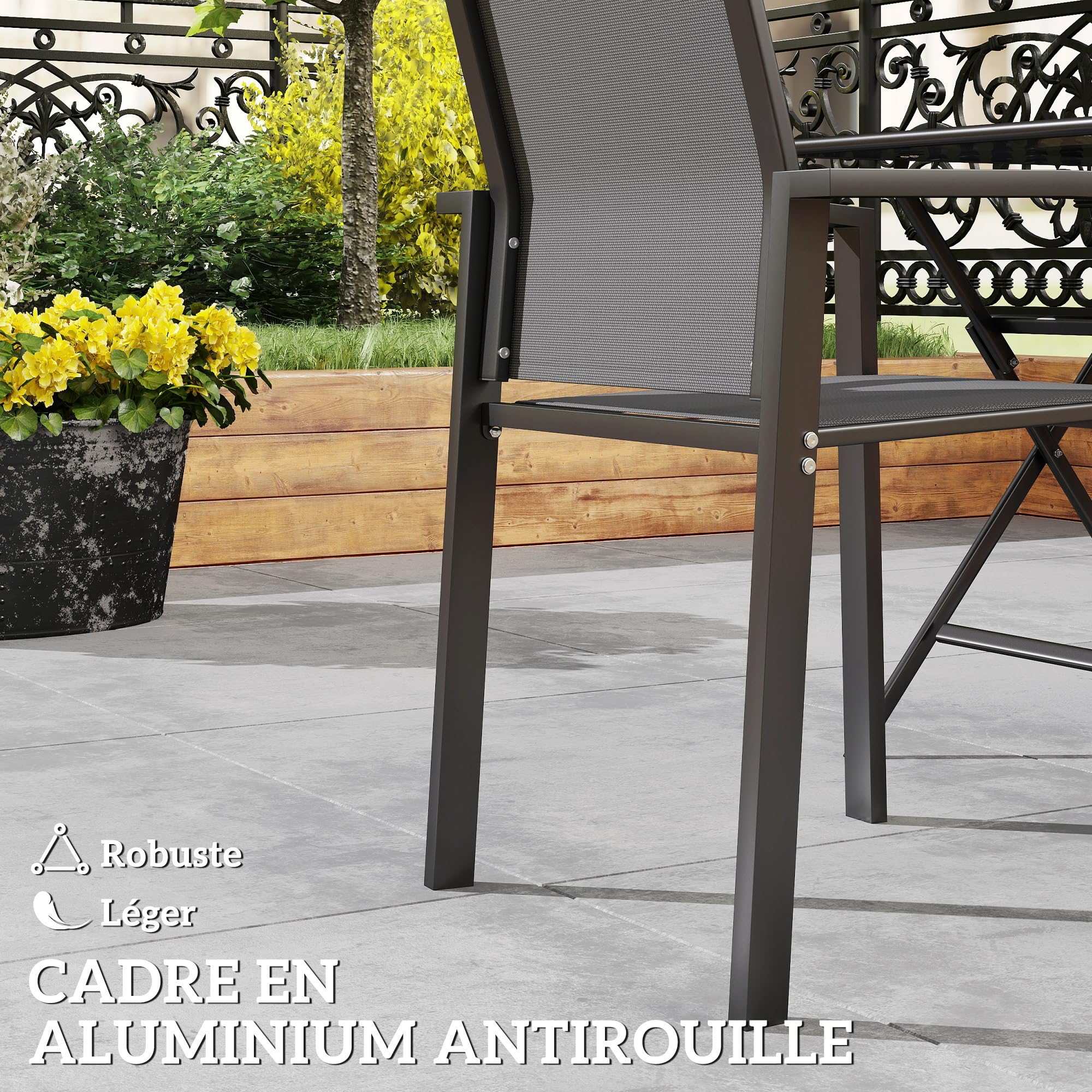 Outsunny Lot de 2 chaises de Jardin chaises empilables d'extérieur Respirant avec accoudoirs, en Aluminium et textilène pour Jardin, Piscine, terrasse, Gris foncé