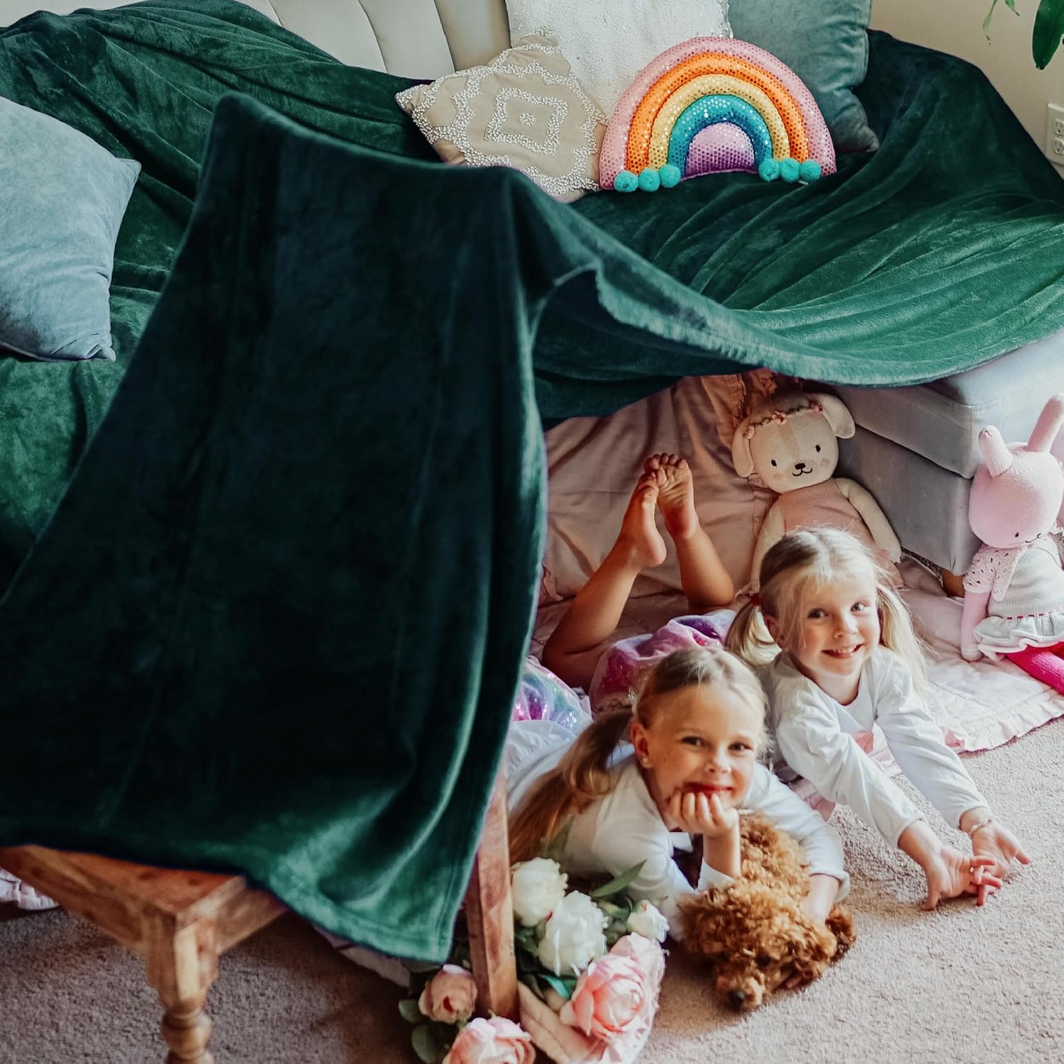 Bedsure GentleSoft Oversized King Big Blanket 120"x120" - Extra Large Soft Blankets for Bed, Sofa, Couch, Travel, Camping, Party, Giant Huge Throws, 10'x10', Dark Green