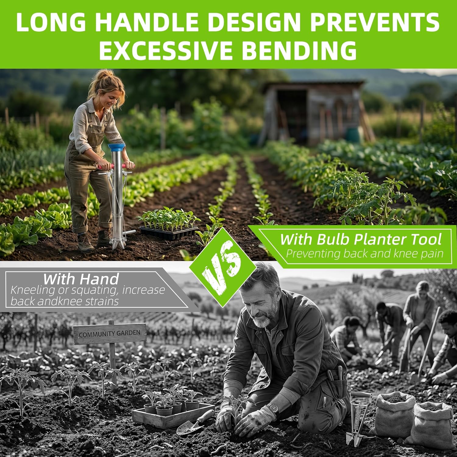 Bulb Planter, Planting Bulbs Manual Seedling Transplanter Weeder Sod Plugger Flower Planting Soil Sampler Long Handled Bulb Planter Plant Bulb Seeds (2 Handle-A)