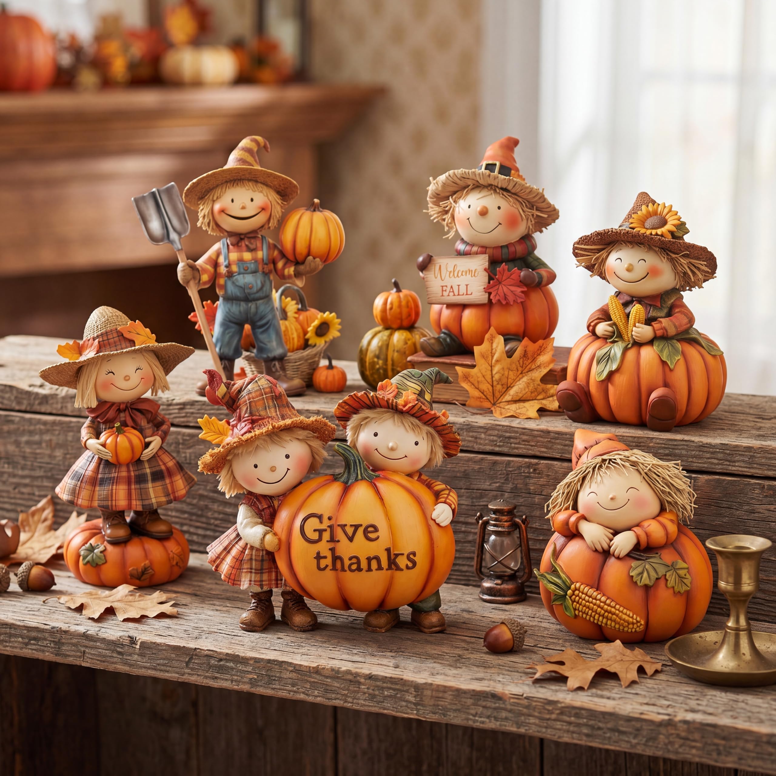 Figurines d'épouvantail en bois pour meubler vos étagères à Thanksgiving