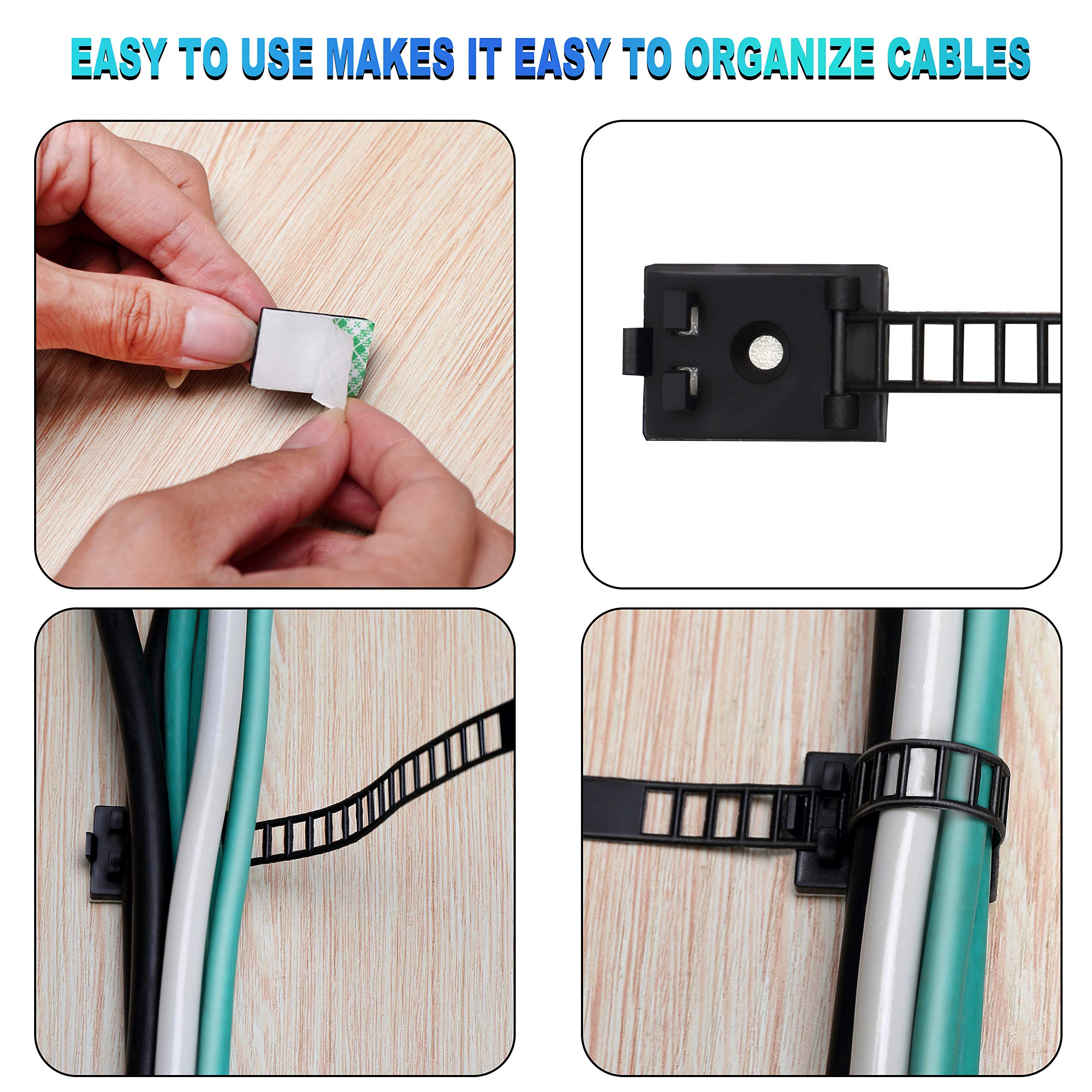 Clips Adhésifs Pour Câbles – Lot De 25, Noir, Jusqu'à 10 Mm De Diamètre, Organisation Bureau/TV