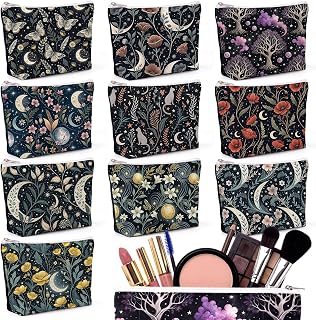 Coume 10 Pcs Halloween Witchy Canvas Makeup Bags Bulk, Gifts for Women