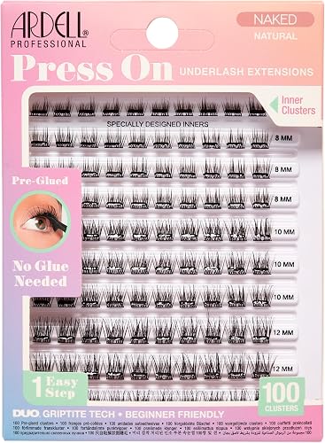 Ardell Press On Lashes Naked Natural โ Pre-Glued Underlash Extensions, DIY Lash Clusters, Natural Eyelash Clusters, No Glue Needed Cluster Eyelash Extensions, 100 ct