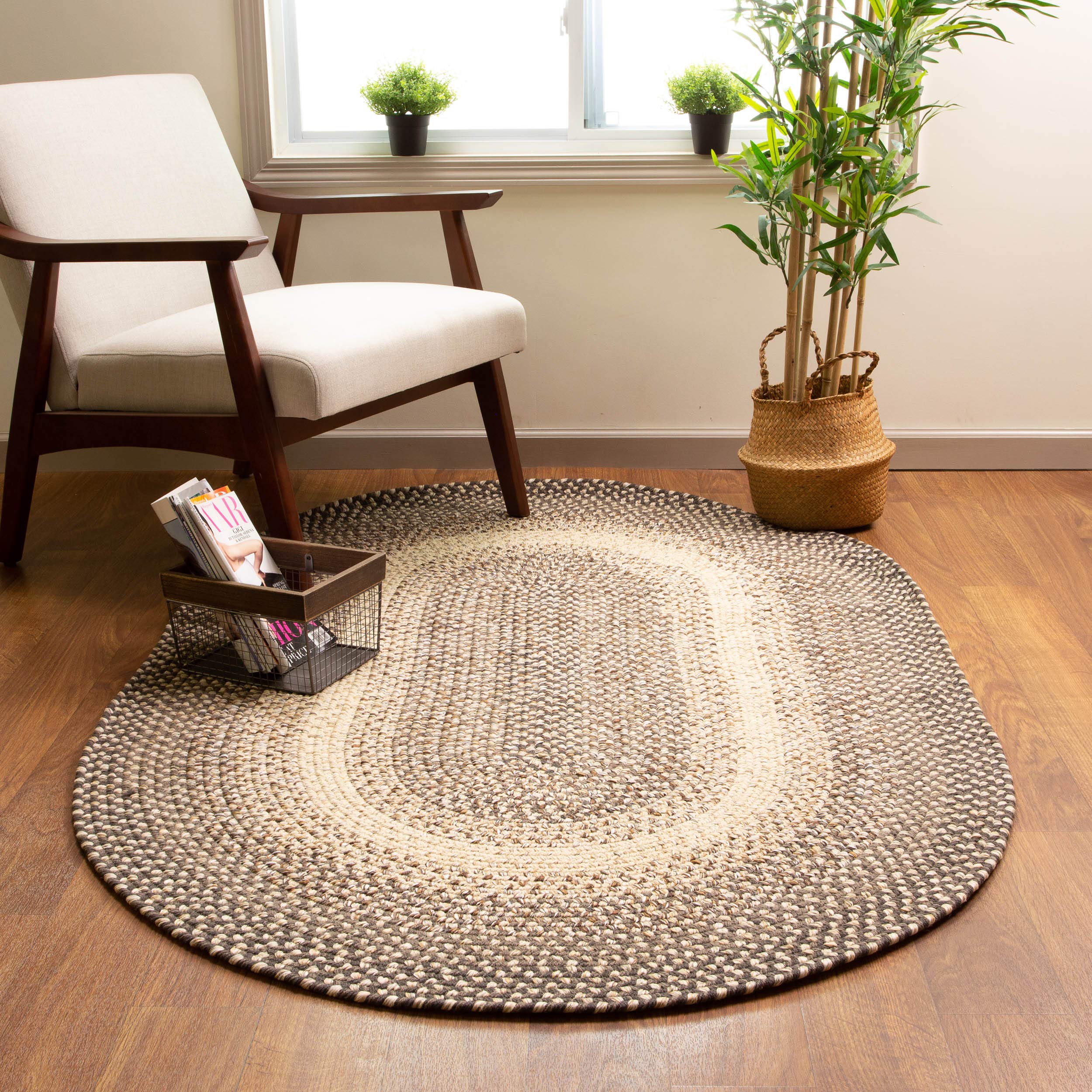 Super Area Rugs Ridgewood Farmhouse Braided Rug for Kitchen and Living Room Brown Velvet/Beige, 8' X 11' Oval