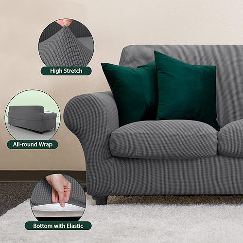 Vista 61 de CHUN YI - Funda elástica para sofá biplaza, 3 piezas, suave, lavable, con 2 fundas de cojín separadas para perros, tela jacquard de elastano a
