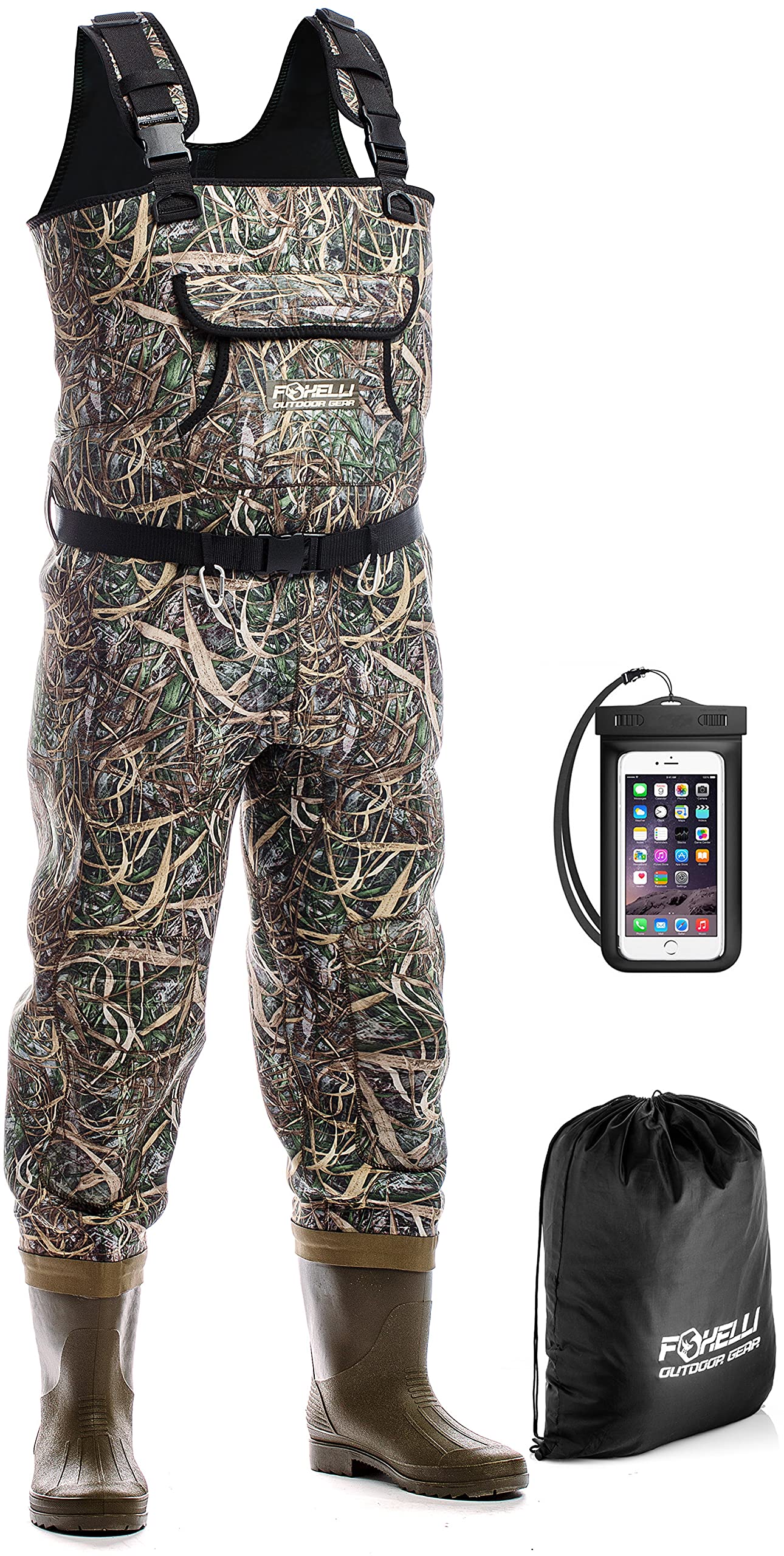 Foxelli Chest Waders Camo Neoprene Hunting & Fishing Waders for Men