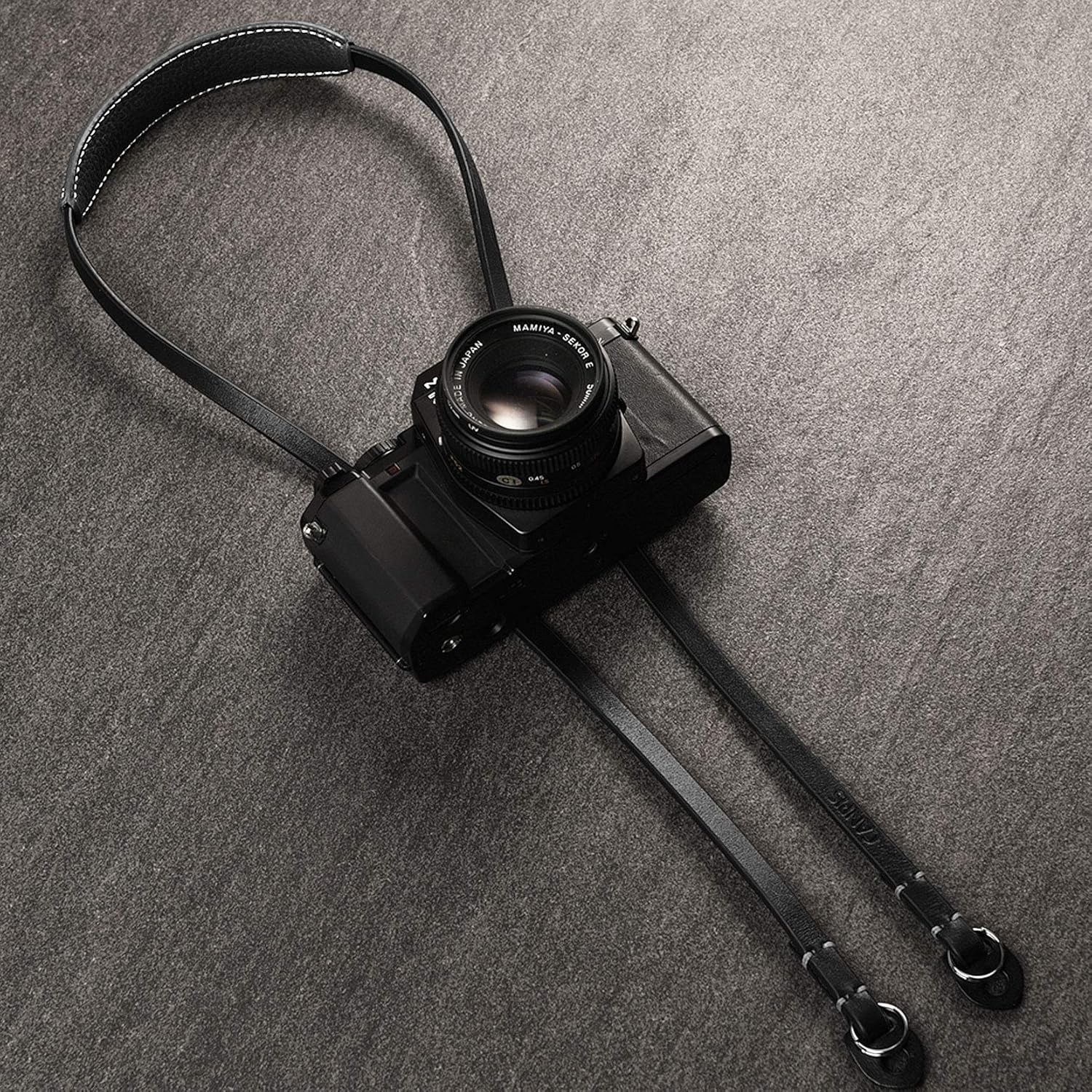 CP005 Leather Camera Neck Shoulder Strap with Movable Pad compatible with Sony Leica Canon Fujifilm Olympus Panasonic Camera (Color: Black, Length 108cm)