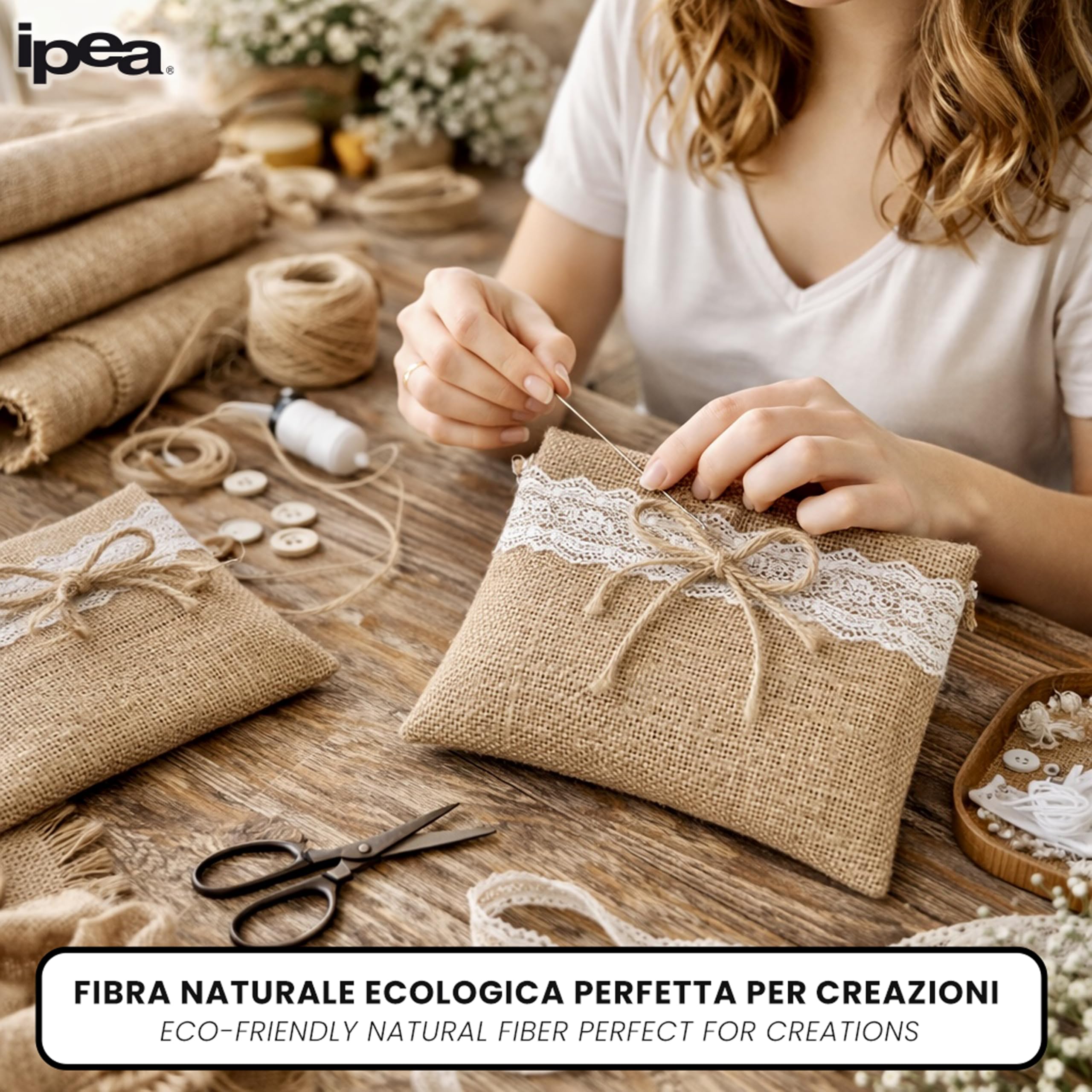 IPEA Tela in Juta Naturale al 100% – [ Grandezza 140 x 120 cm ] – Tessuto in Vera Iuta – Telo per Tappezzeria, Decorazioni, Accessori, Feste, Creazioni, Fai da Te – Fibra Naturale – Ideale per Eventi