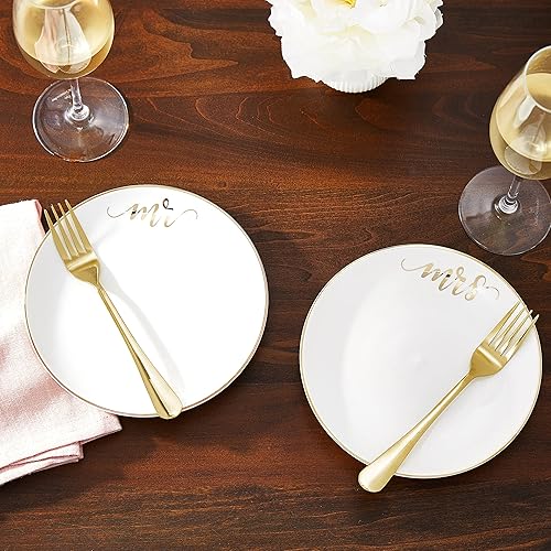 Miniatura 6 de Lillian Rose Mr & Mrs Mrs Platos con 2 tenedores para tarta de boda, juego alternativo, 7", dorado