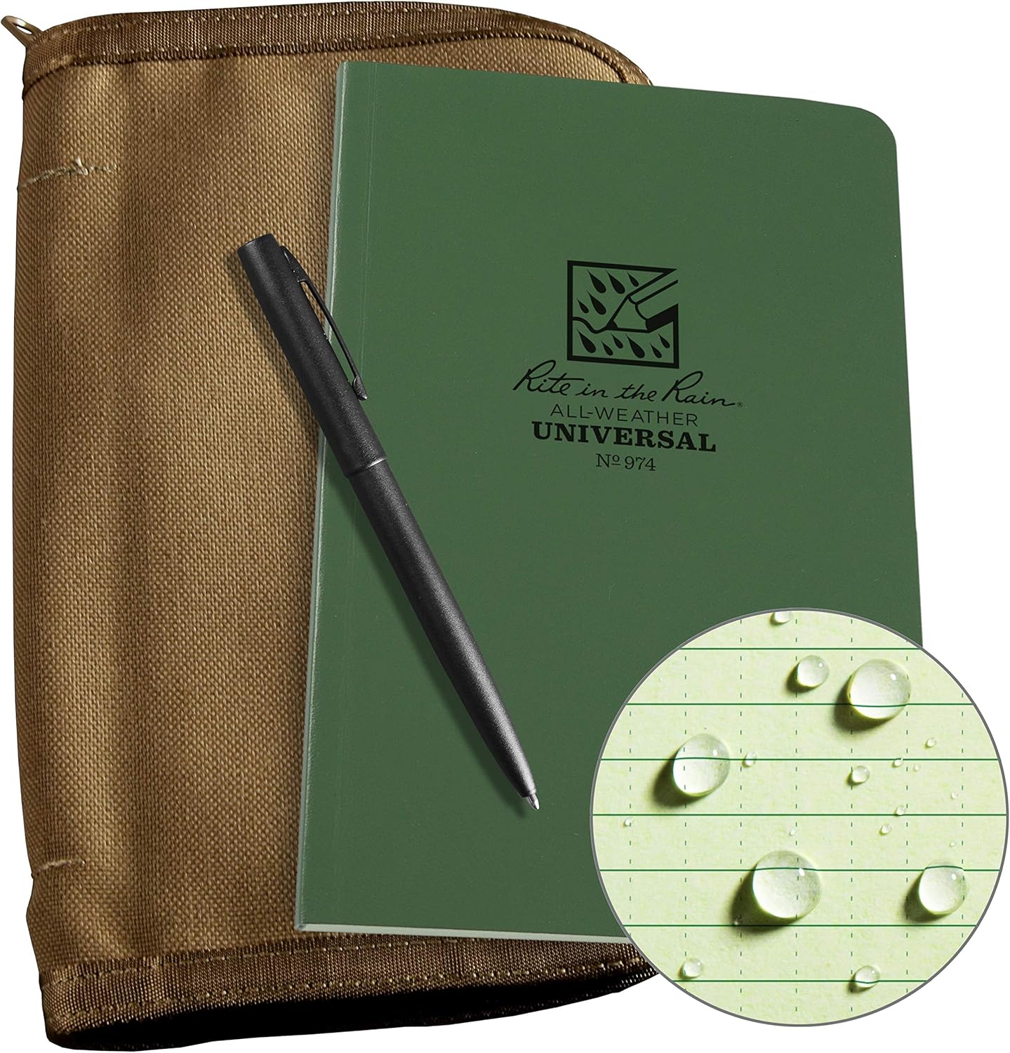 Rite in the Rain Weatherproof Bound Book Kit: Black CORDURA® Fabric, 4 5/8" x 7 1/4" Black Notebook, and Weatherproof Pen (No. 774B-KIT)