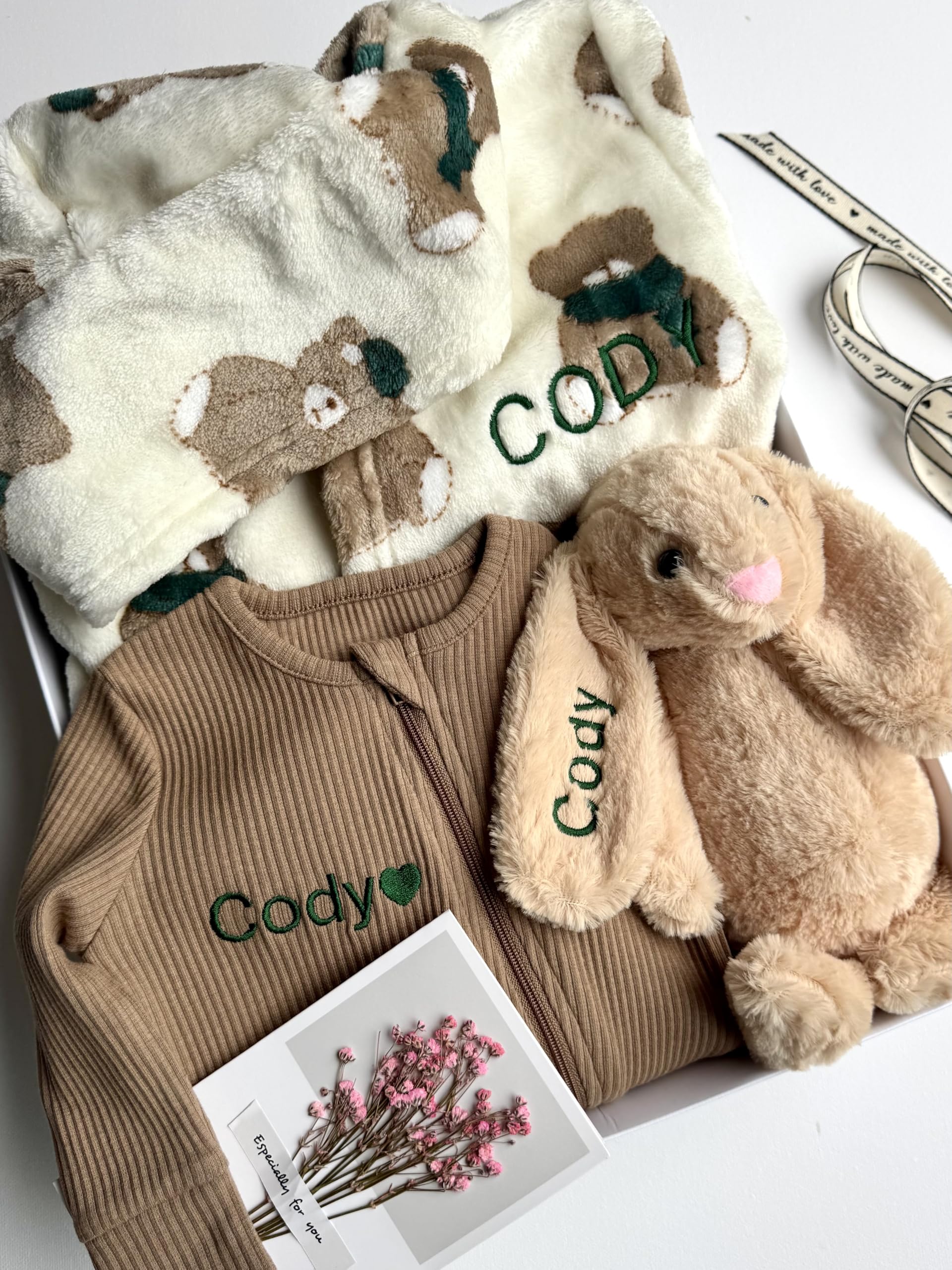 Personalised Baby Gift Set with Box or Without for Baby Boy or Baby Girl, Perfect for Baby Shower Gifts & Christenings with Gift Message Card Ready to Gift (Option 5, 0-3 Months)