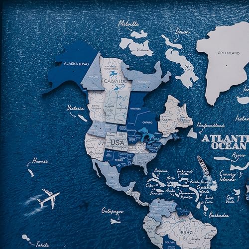 Miniatura 7 de ENJOY THE WOOD Framed World Map Wall Art Wood Travel Decor 3D World Map On Board Wall Rustic Decoration Housewarming Gift (Medium, Board, Cruise)