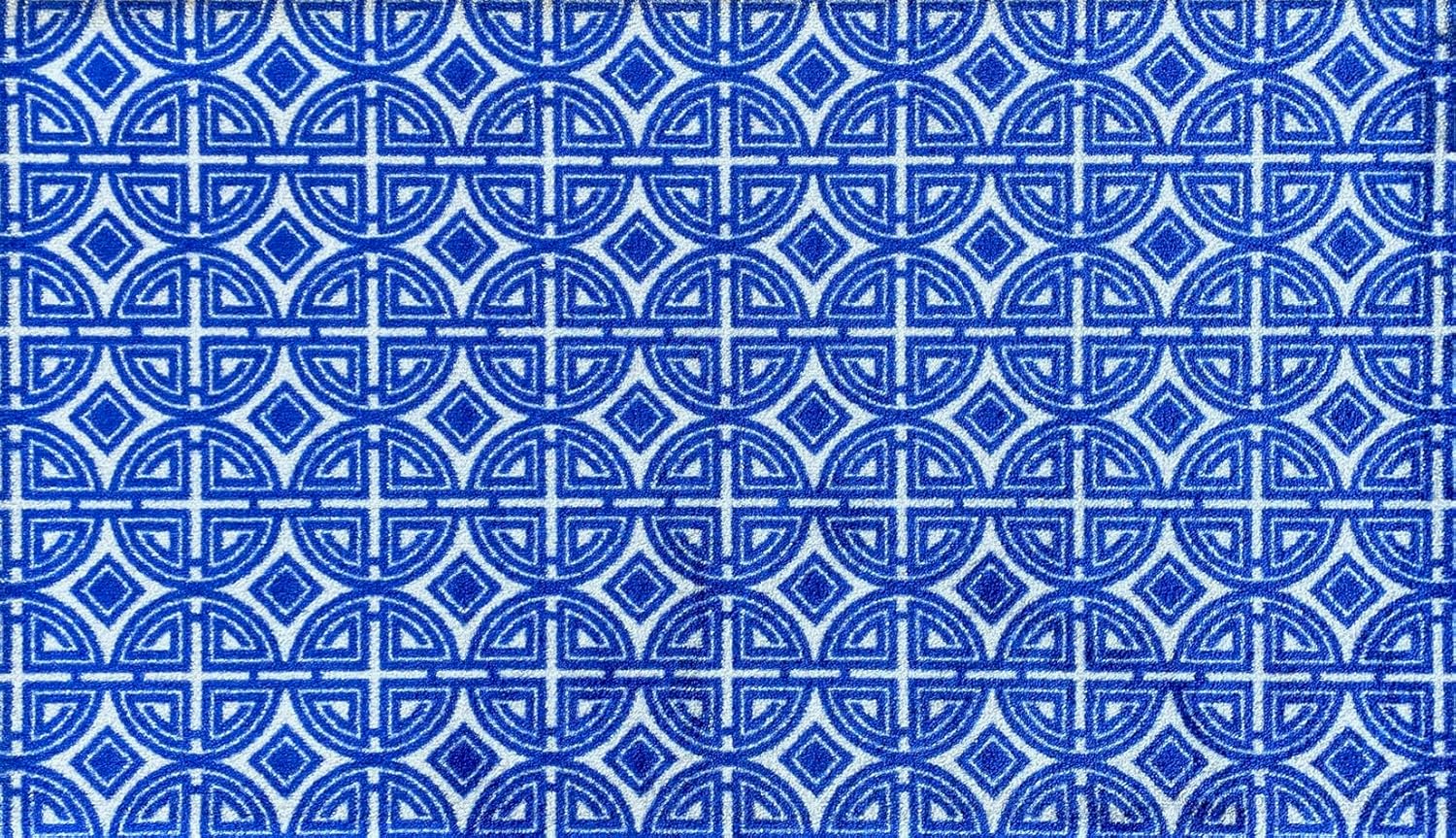 Cobalt Blue One-Piece Washable Rug, Large Door Mat for Entryway, Kitchen, Bathroom, Non-Slip Entry Mat, Indoor Doormat, Kid Friendly and Pet Friendly, Blue and White Chinoiserie Pattern, 27.5” x 47”