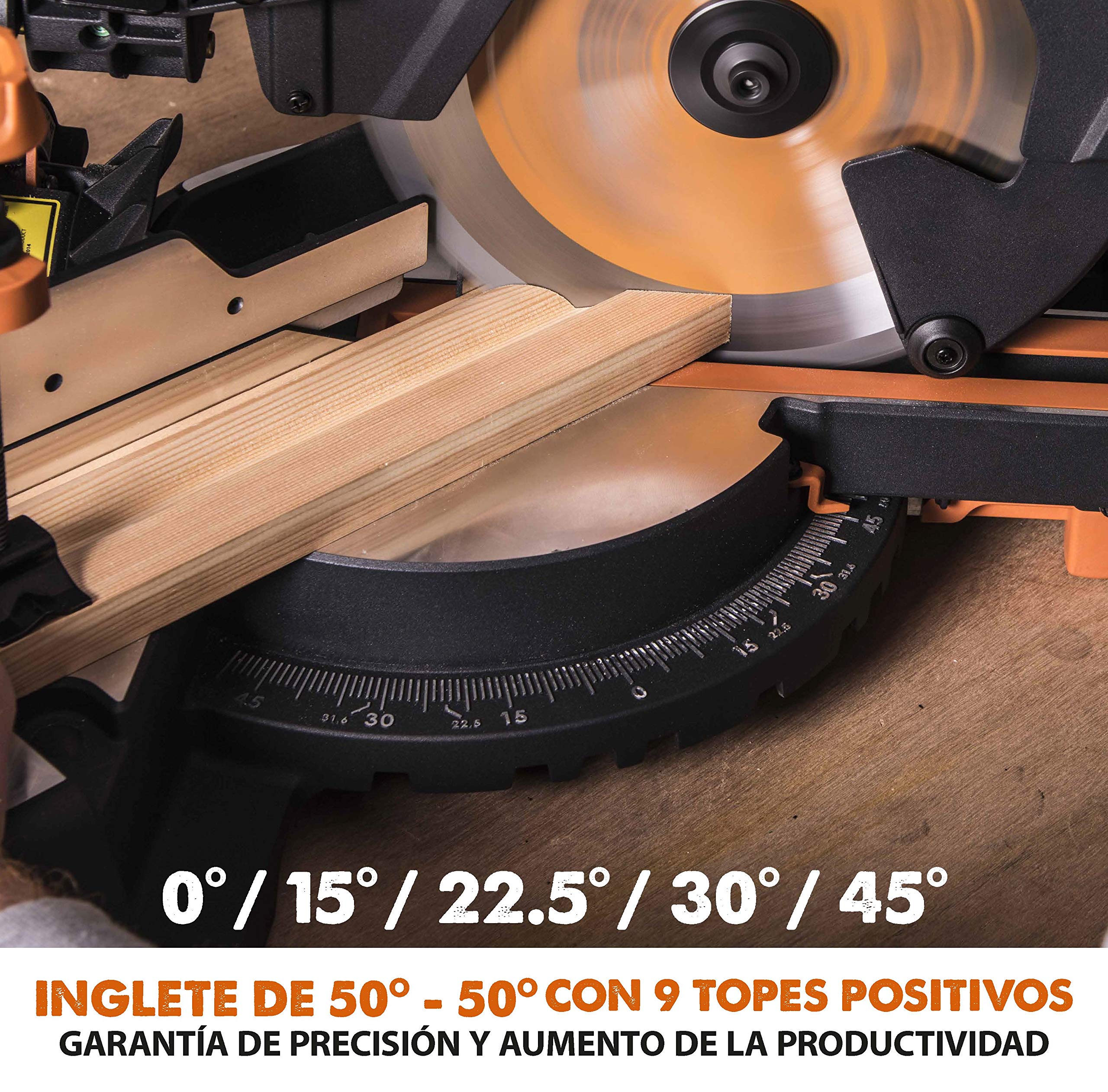 Evolution Power Tools R255SMS Sierra ingletadora Deslizante multimaterial, con Paquete Plus, Corta acero dulce, aluminio, plástico, madera con clavos incrustados 230 V, 255 mm