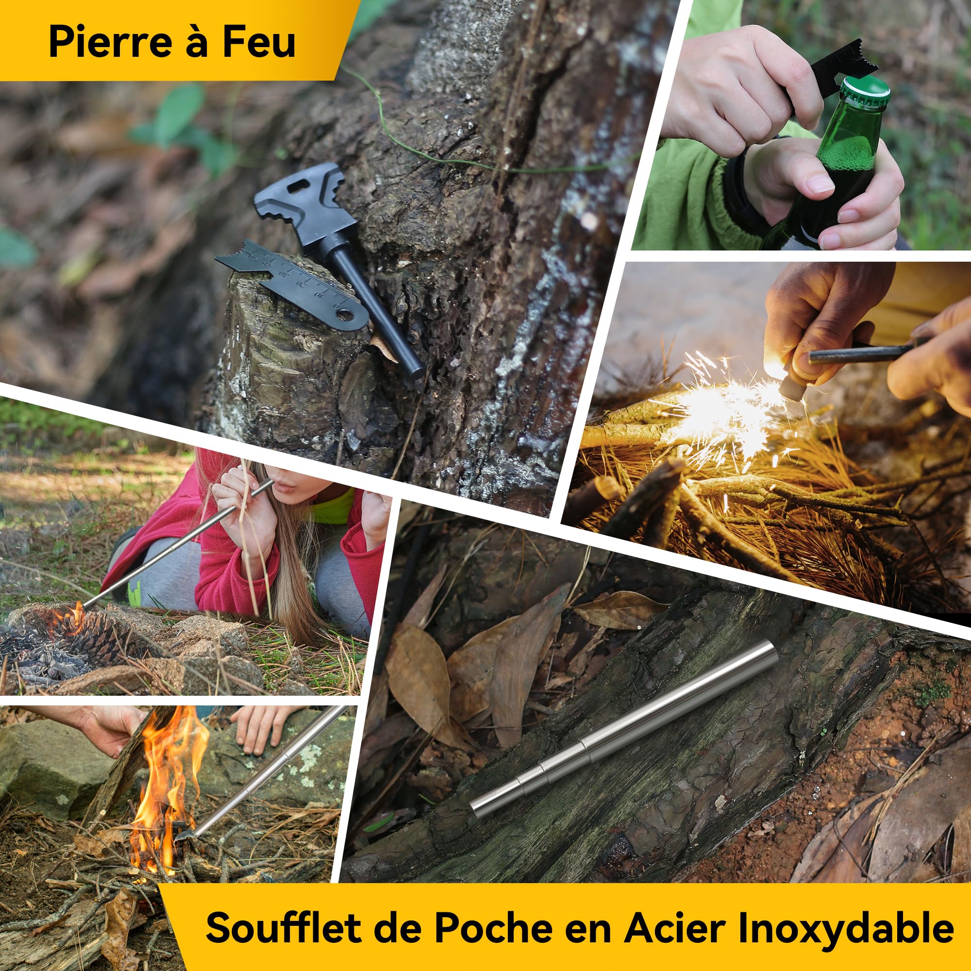 14 en 1 Trousse de Survie Trousse de Survie Polyvalente Trousse de Premiers Soins pour Les Sports de Plein Air, Le Camping, l'alpinisme, Les Pierres Ignifuges
