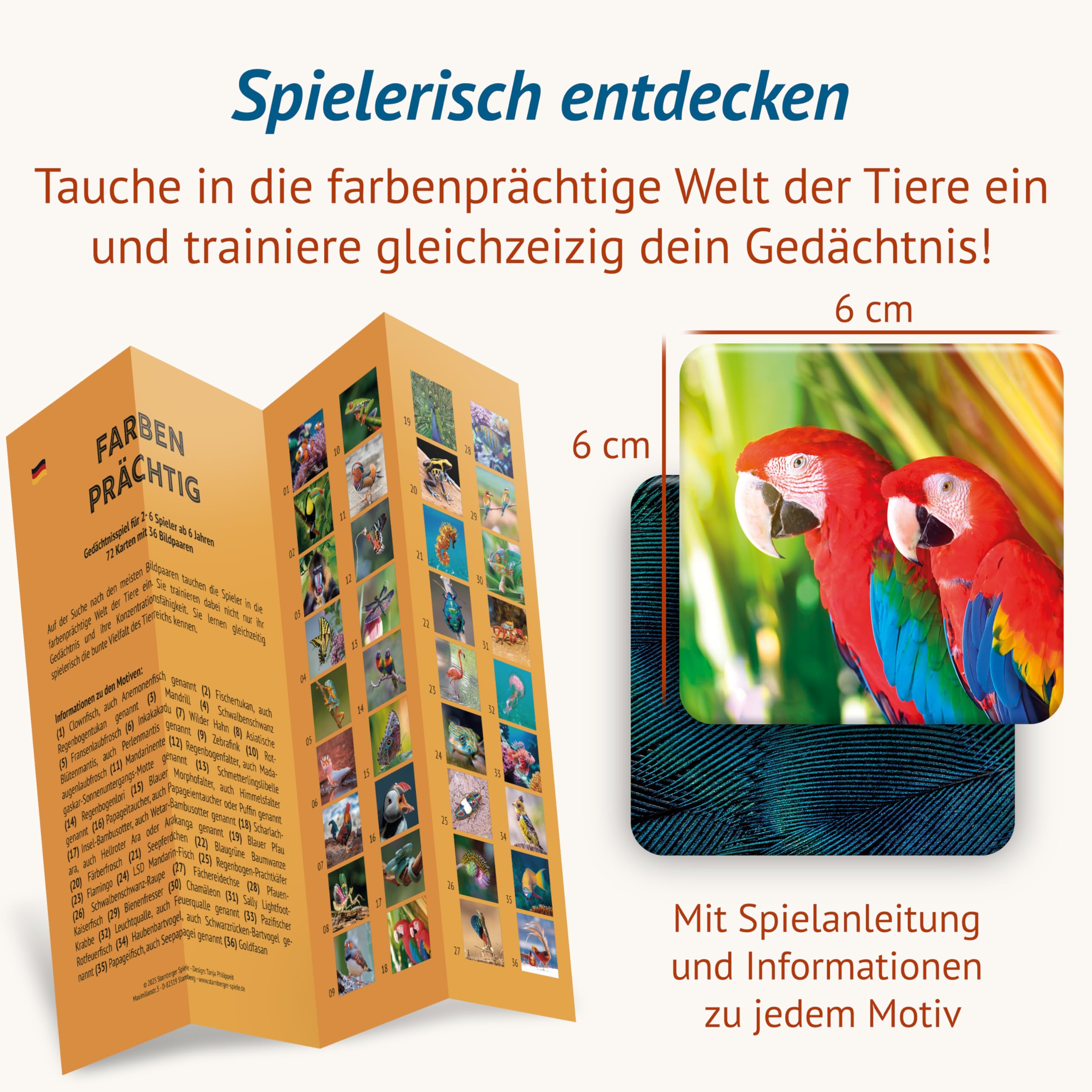 Starnberger Spiele - Farbenprächtig - Memospiel - Kartenspiel für Erwachsene und Kinder ab 6 Jahren - Geschenk für Tierliebhaber