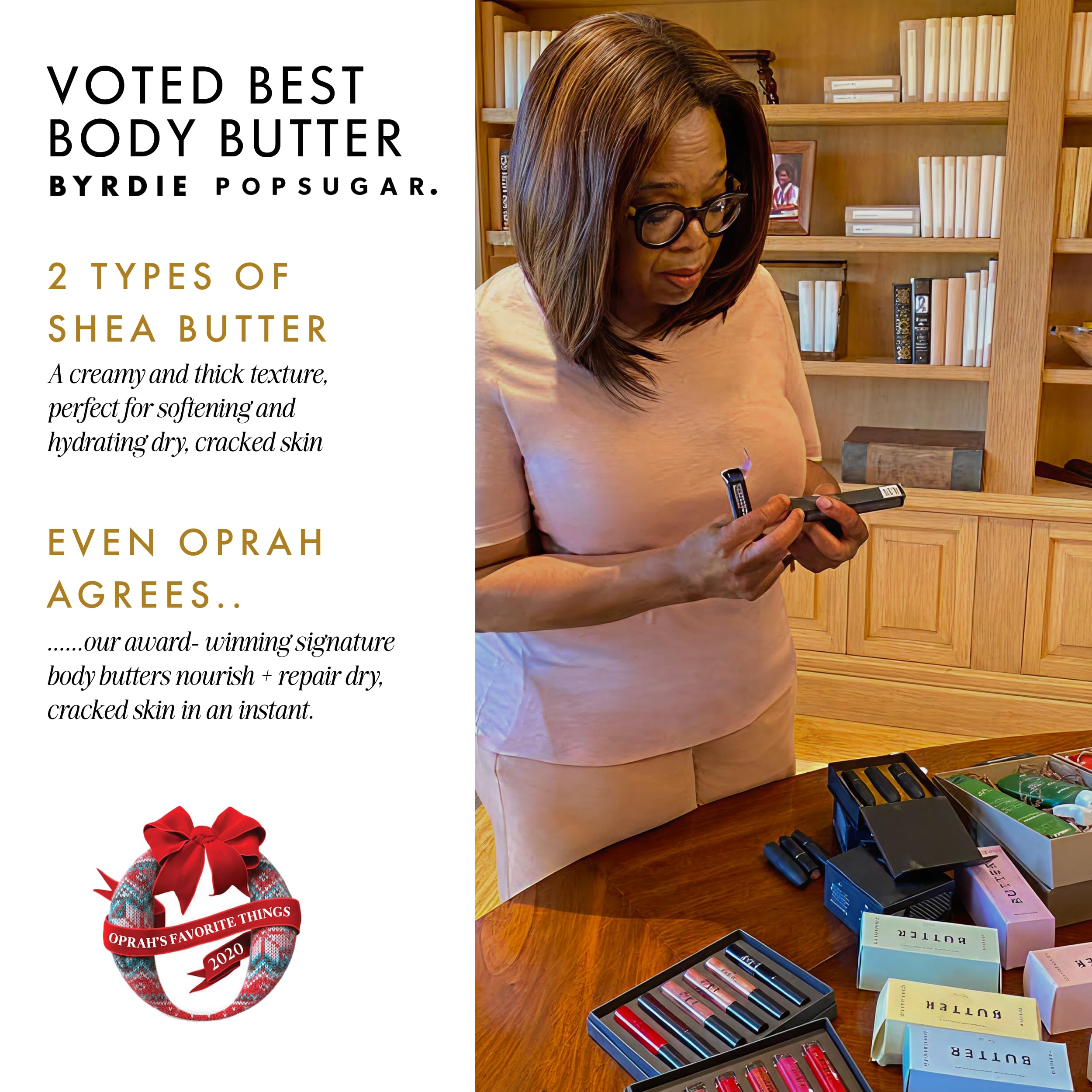 54 Thrones Oprah's Favorite Things: African Beauty Butter Collection Deluxe Lata, soporte intensivo para la piel seca, mantequilla corporal hidratante para mujeres, bloquea la humedad, juego de 5