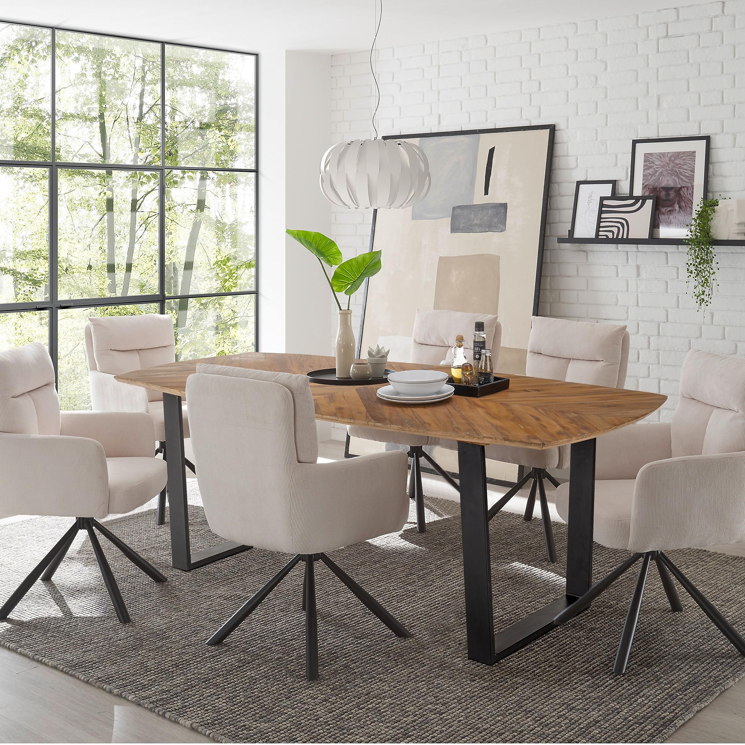 Image secondaire de Table à Manger en Bois Massif avec Motif à Chevrons - Stella Trading Zac