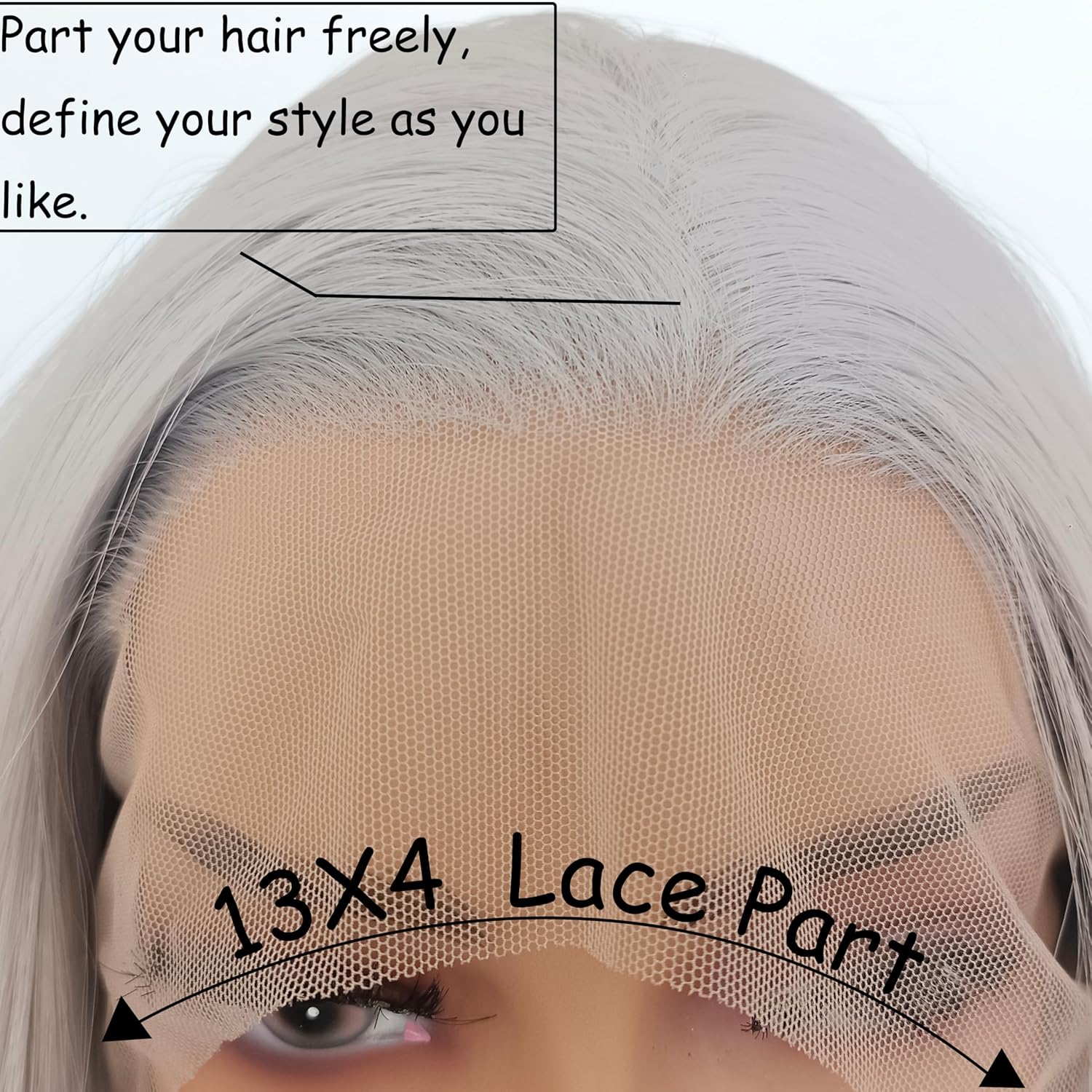 RONGDUOYI 24Inch Long Grey Natural Wave Wig 13x4 Lace Front Heat Resistant Synthetic Natural Hairline Free Part Women Hair For Halloween Chirstmas Cosplay Daily Party