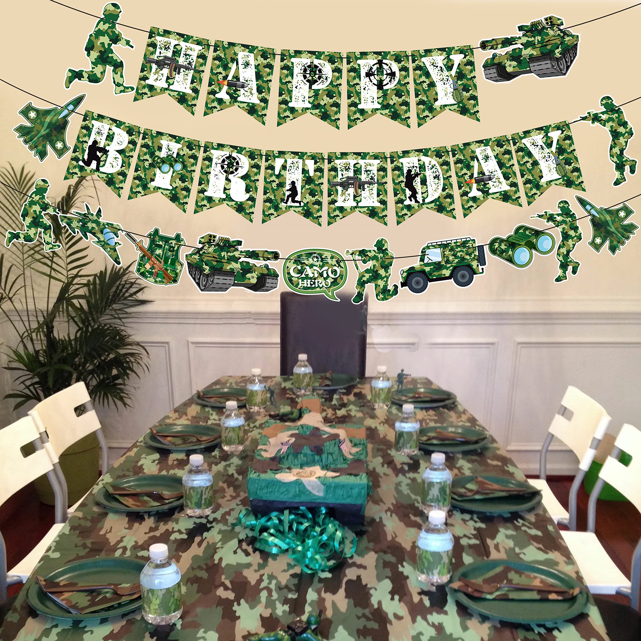 Soldaten-Thema "Happy Birthday" Hintergrund & Camouflage-Tischdecke Set - 150x90 Cm & 130x220 Cm, Für Militär-Party