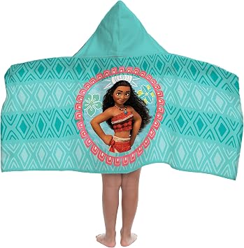Disney Moana Kids Hooded Towel Poncho 22" x 51" 100% Cotton Gift for Kids | Super Soft Absorbent 3D Hood, Maui, Machine Washable Bath Beach Pool Travel Officially Licensed Disney Product Teal