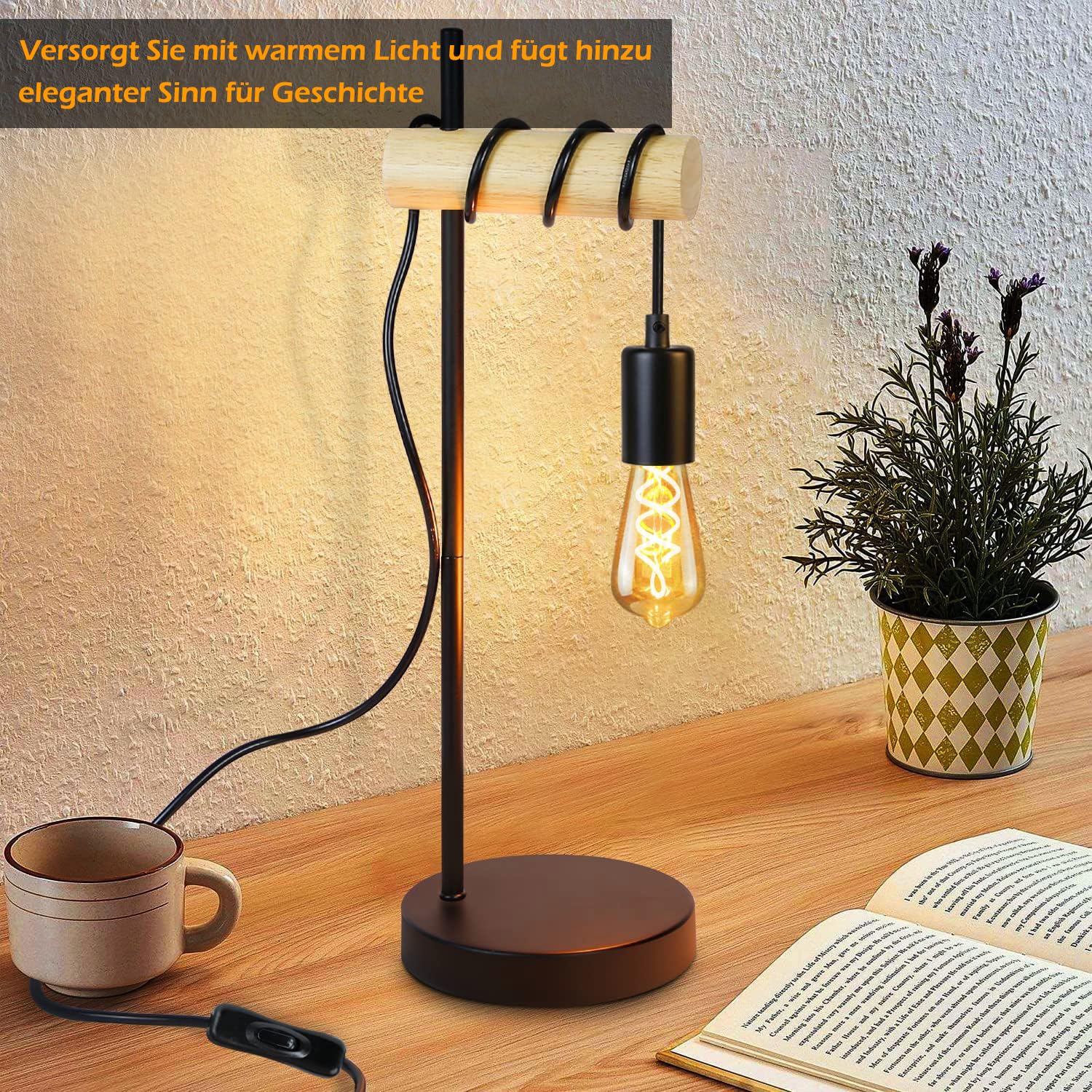 Edison LED Vintage Glühbirne, Dimmbar Glühbirne E27 4W LED Warmweiss, Vintage Edison Dimmbar lampe E27 Ideal für Nostalgie und Retro Beleuchtung - Bernstein - 6 Stück（ST64 HPS）