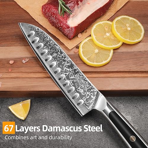Miniatura 24 de Sunnecko Cuchillo de cocina de Damasco de 8 pulgadas para cortar carne, cuchillo japonés VG10 de acero, espiga completa