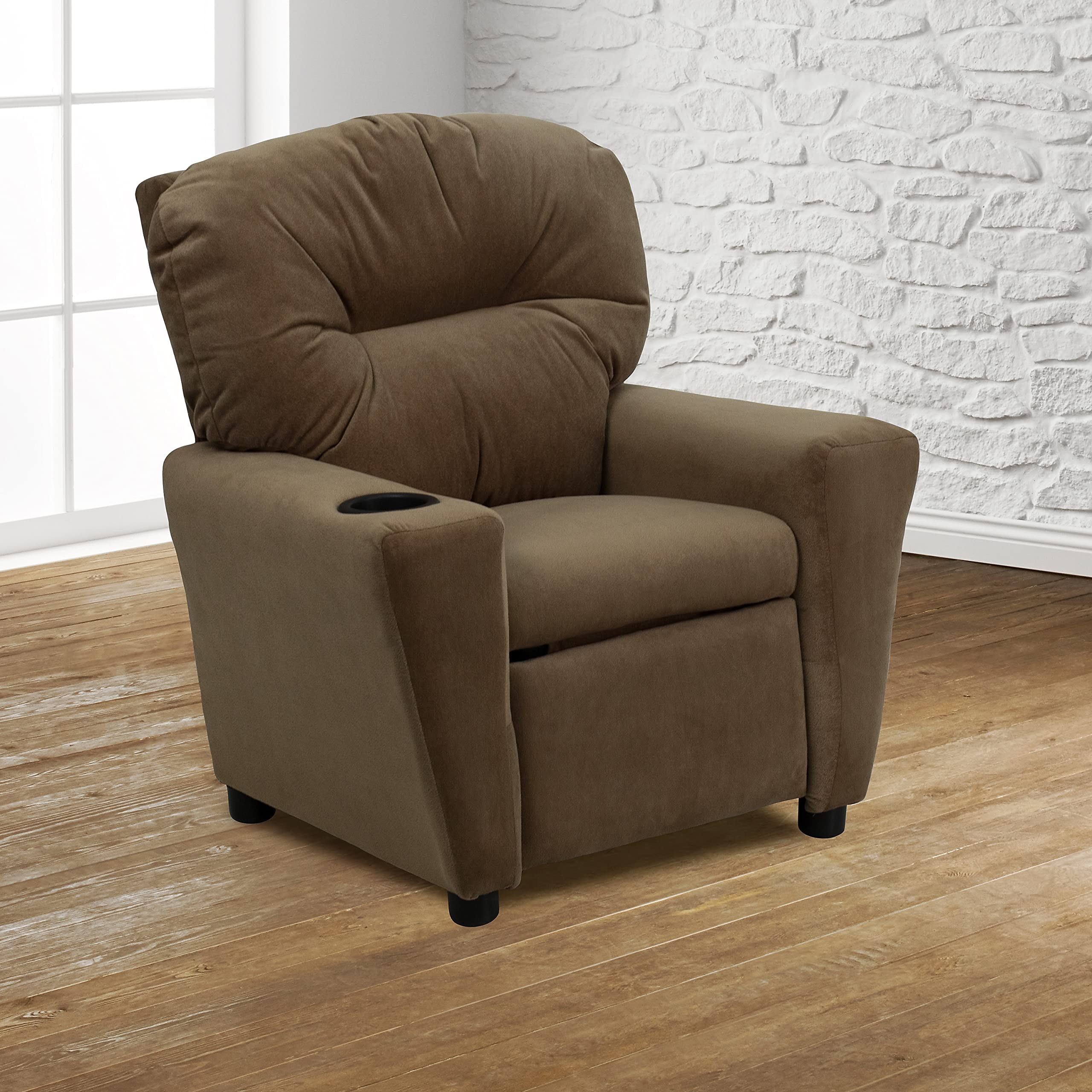 Flash Furniture Lehnsessel für Kinder, modern, mit Becherhalter, Holz, braune Mikrofaser, 1 Stück