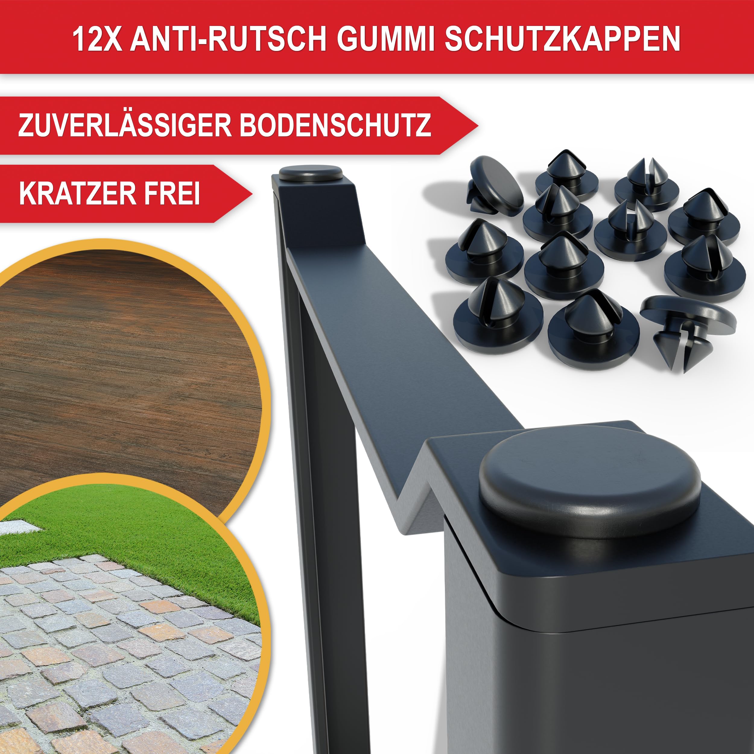 Onbest Bierzeltgarnitur für 8 Personen – 3 teilig – Modernes schwarzes Gestell – Tisch & 2 Bänke im Set – Biertischgarnitur mit Bodenschoner – klappbar – Holz lackiert – 177 x 46 x 75 cm