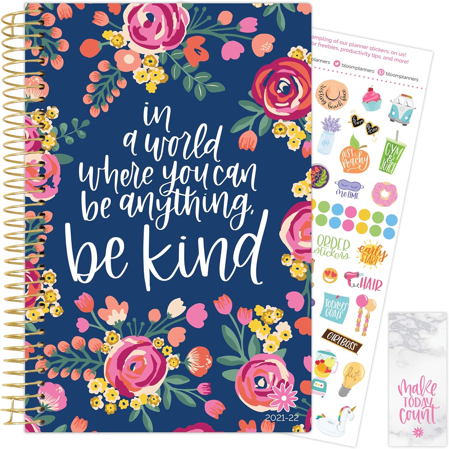 bloom daily planners 2021-2022 Academic Year Planner & Calendar (July 2021 - July 2022) - 6” x 8.25” - Weekly/Monthly Agenda Organizer Book with Stickers & Bookmark - Be Kind