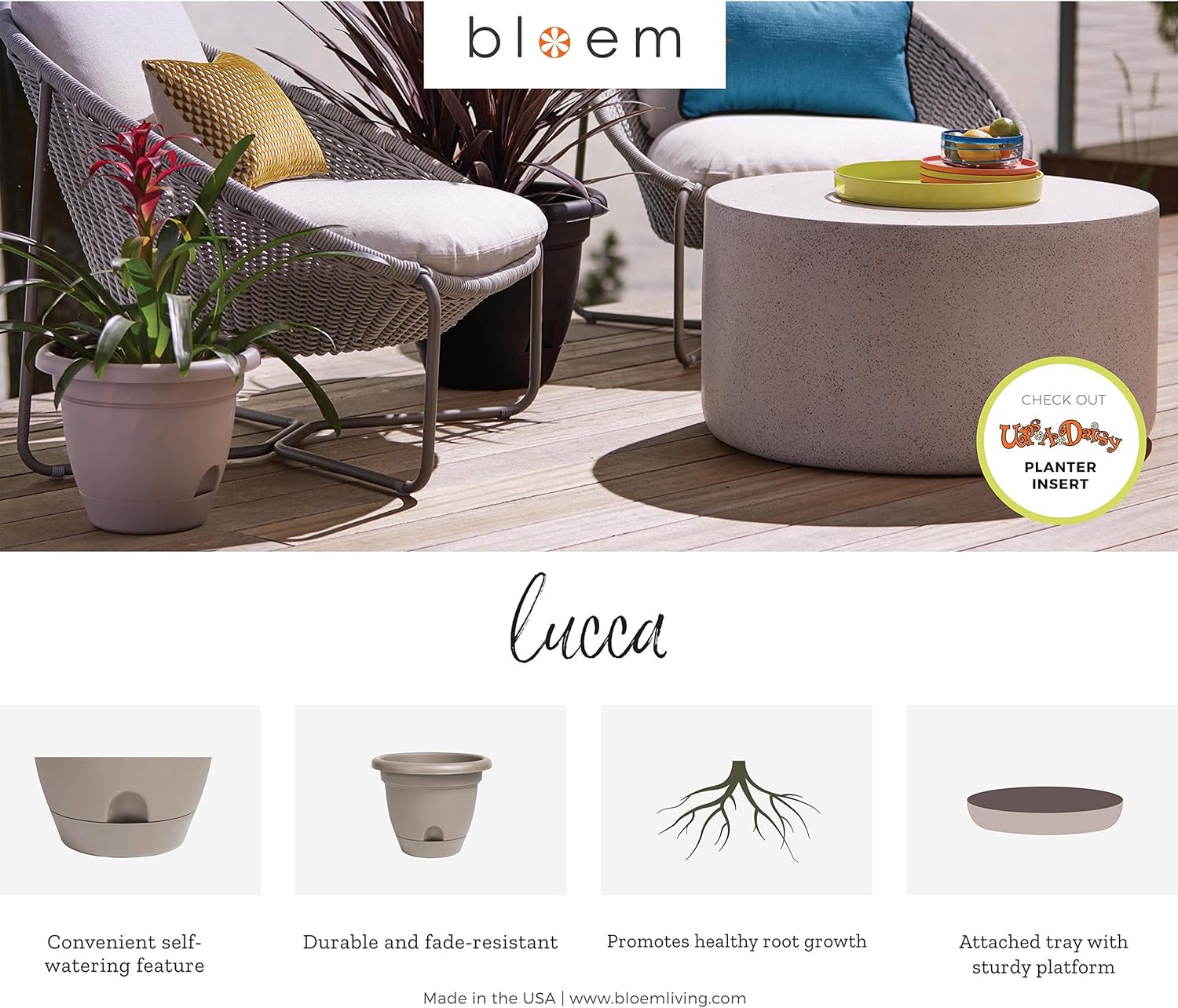 Bloem Lucca Planter, Self-Watering, Pebble Stone Plastic, 12-in.