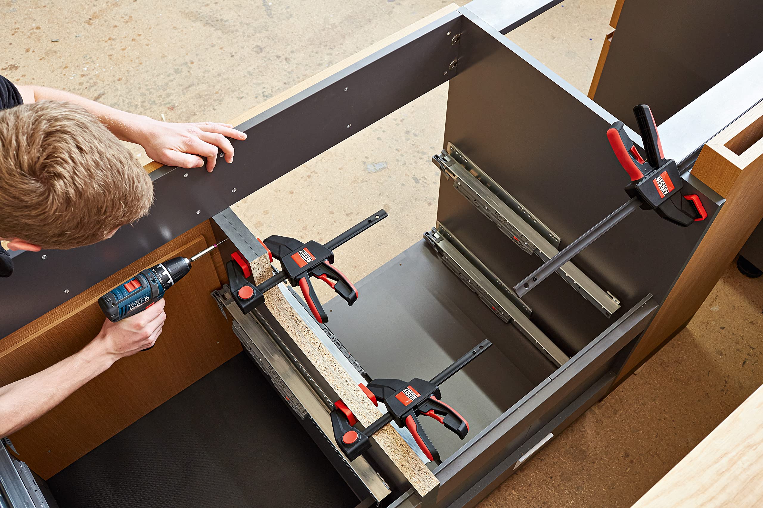 BESSEY Serie EHK - Prensa monomanual, fuerza de sujeción de 136 kg, 91 cm, abrazadera de gatillo EHKL36, 8 cm de profundidad de garganta, para madera, carpintería, mejoras del hogar, bricolaje