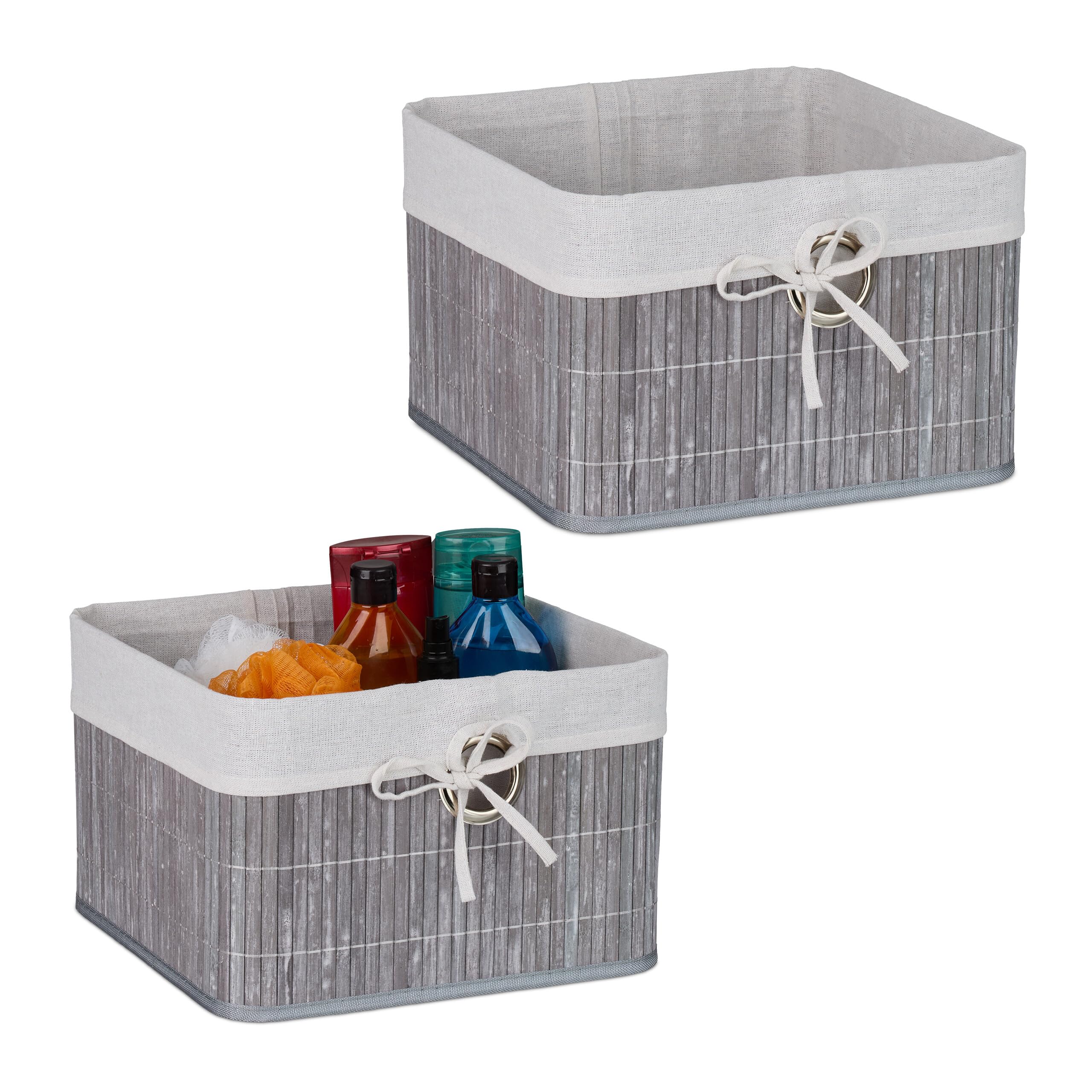 Relaxdays Cestini Portaoggetti Decorativi, Set 2 Ceste per Bagno e Camera, Contenitori per Armadio, 20x31x31 cm, Grigio