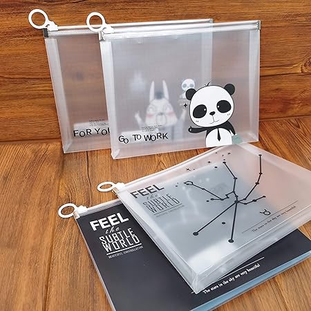 Articious Pack of 4 Multipurpose PVC Cute Zipper Pouch | Water Resistant Handy Stationary Pouch/ Makeup kit/ Travel Bag/ Cosmetic Pouch etc.