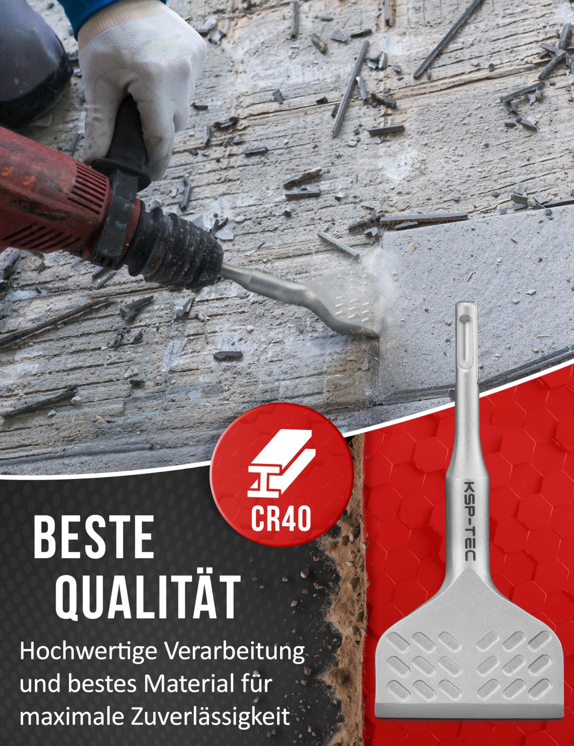 KSP-TEC - Burin à carrelage SDS Plus 75 mm x 165 mm coudé à 20° – Géométrie idéale pour enlever les carreaux et la colle à carrelage (burin SDS Plus)