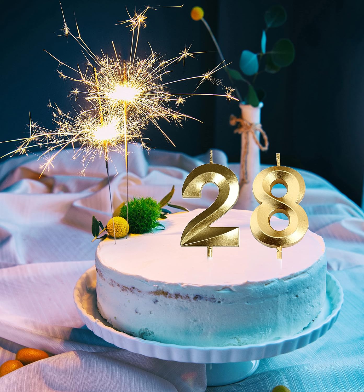 28th Birthday Decorations for Women Men,Gold 28 & 82 Birthday Candles