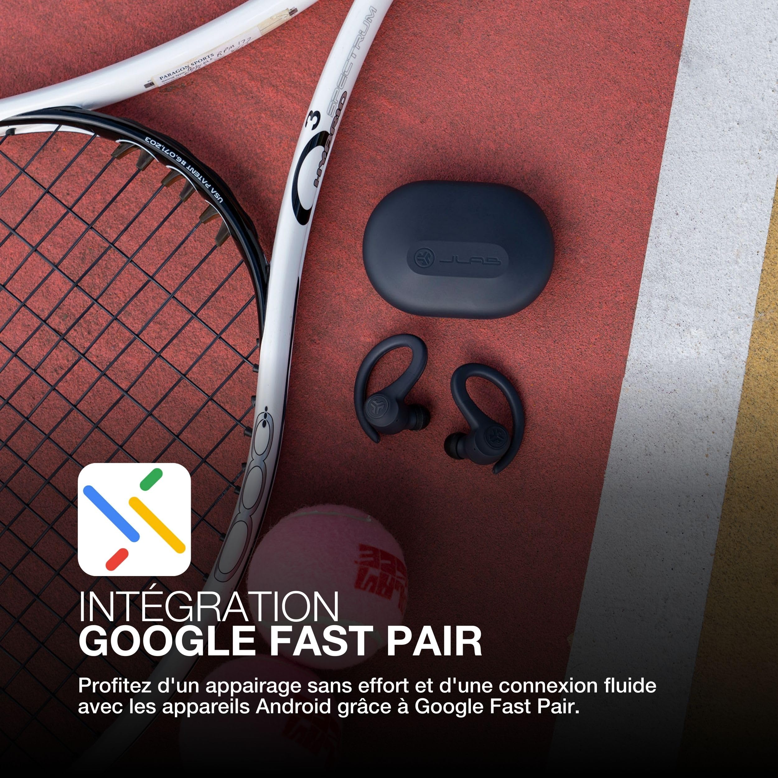 JLab Go Air Sport+ Écouteurs Bluetooth sans Fil Sport, Graphite | True Wireless, Oreillette 35h de Batterie, Indice d'Étanchéité IP55, Contrôle par Application