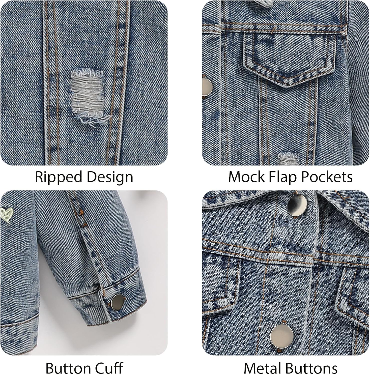Toddler Girls Denim Jacket Little Kids Button Down Long Sleeve Jean Coat