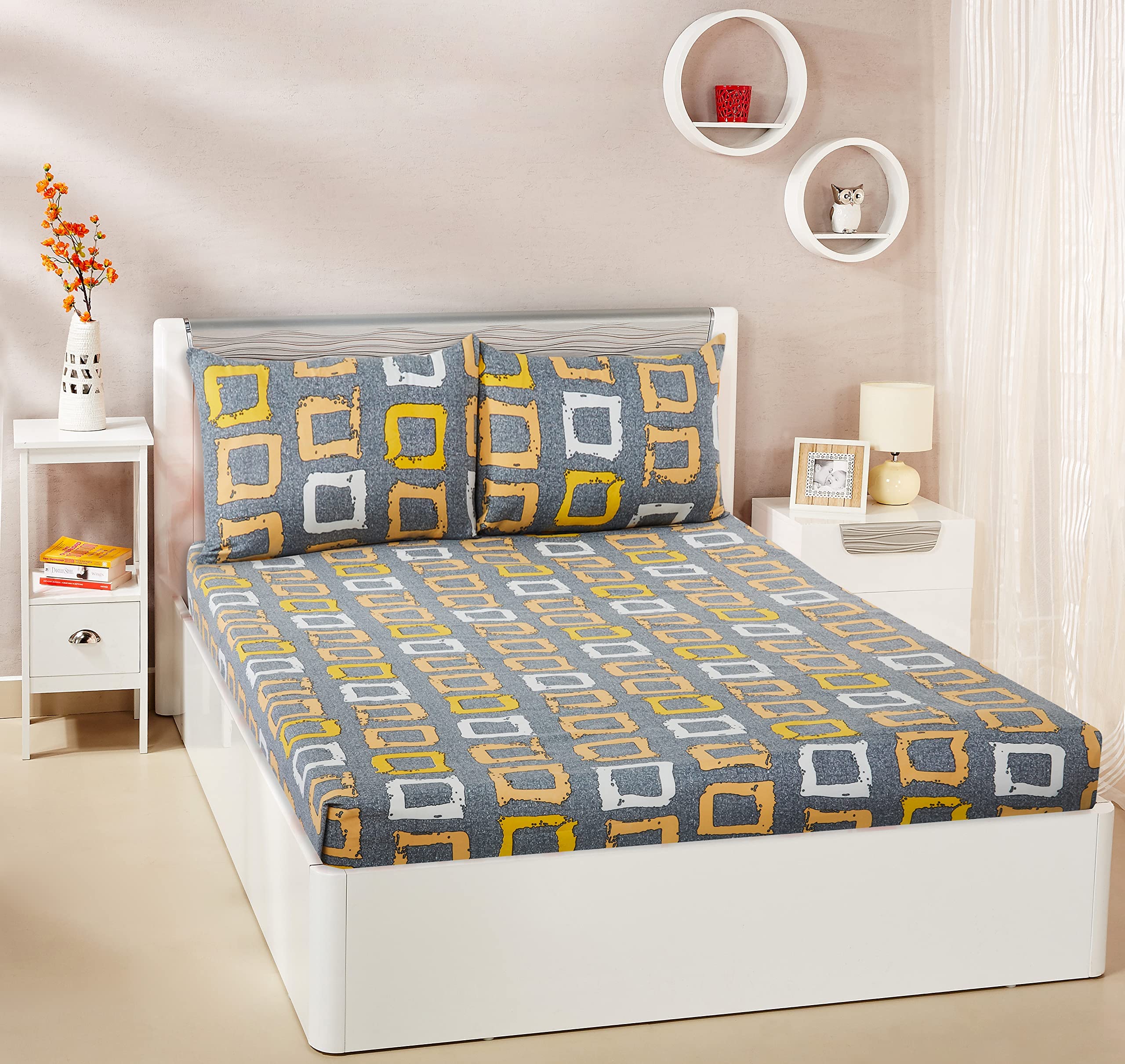 Amazon Brand - Solimo Polycotton Jazzy Hues Double Bedsheet with 2 Pillow Cover, Multicolor, 95 GSM, 144 Tc